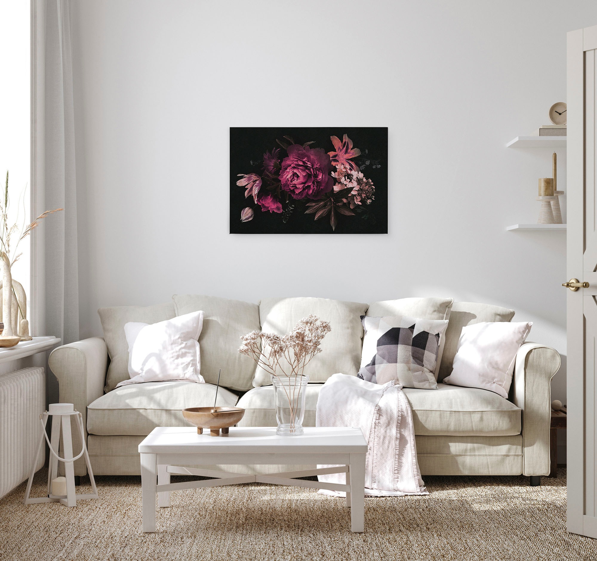 A.S. Création Leinwandbild »drama queen 3«, Kunst-Blumen-Kinder, (1 St.), Keilrahmen Floral Blumen Schwarz Pink Leinwand-Bild Wohnzimmer modern