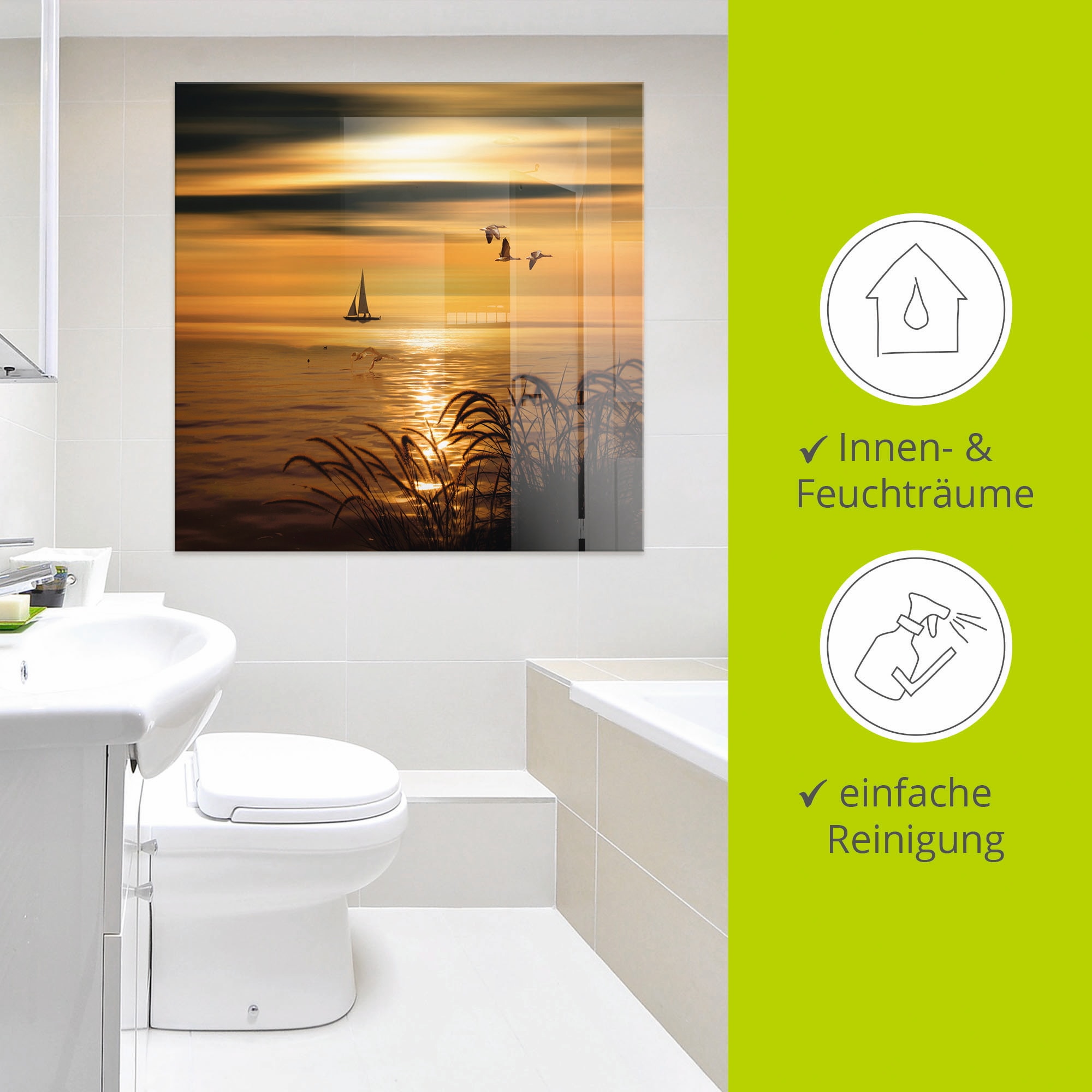 Artland Glasbild »Goldene See Impressionen«, Gewässer, (1 St.), in verschiedenen Größen