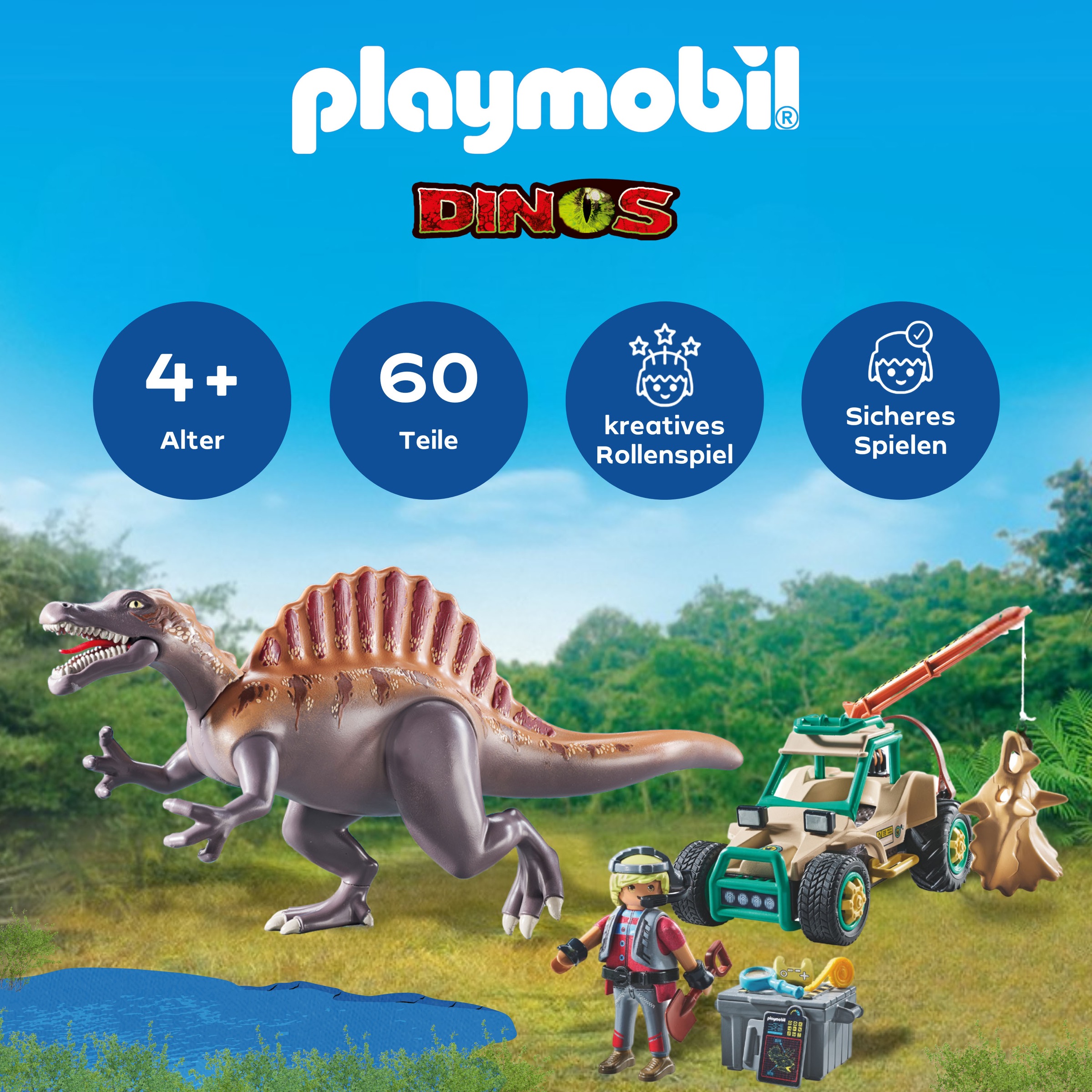 Playmobil® Konstruktions-Spielset »Spinosaurus-Angriff auf Dino-Ausgrabung (71820), Playmobil Dinos«, (60 St.)