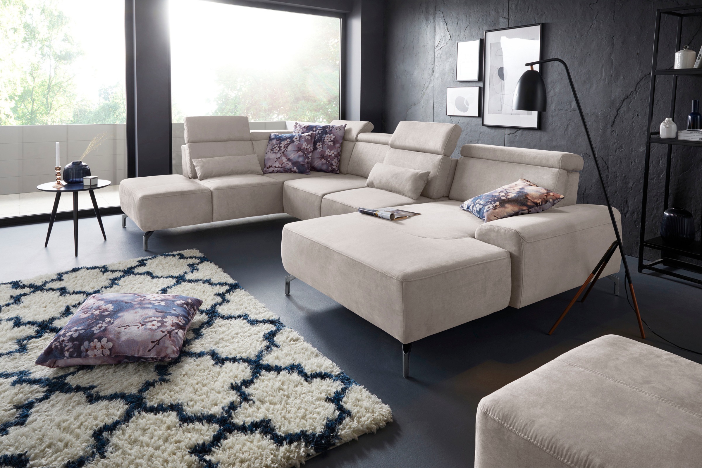 sit&more Wohnlandschaft »Gizeh U-Form«, 15 cm Fußhöhe, inklusive Sitztiefenverstellung und Kopfteilverstellung