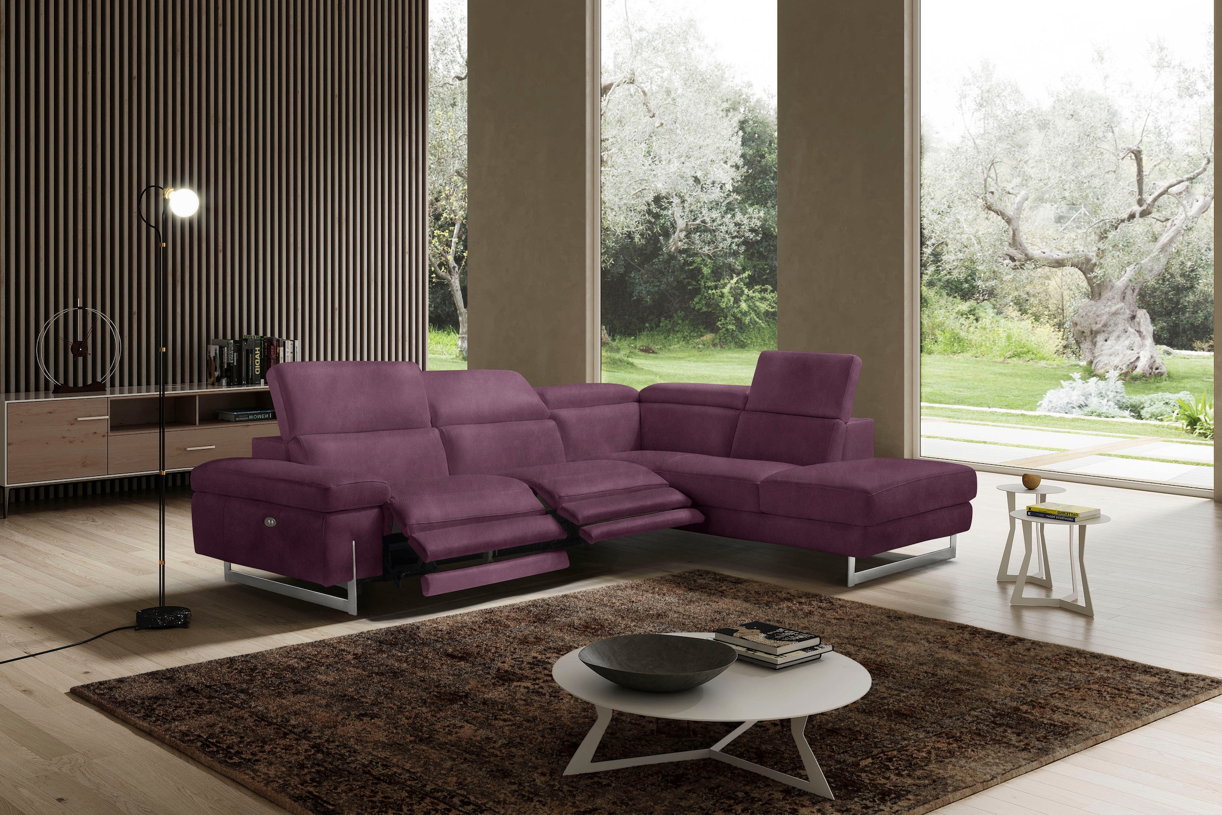 Egoitaliano Ecksofa »Candice, elegant, edel und bequem, erstklassiger Sitzkomfort, L-Form«, inkl. 2 elektrischer Relaxfunktionen, Bedienung über Taste an Armlehne