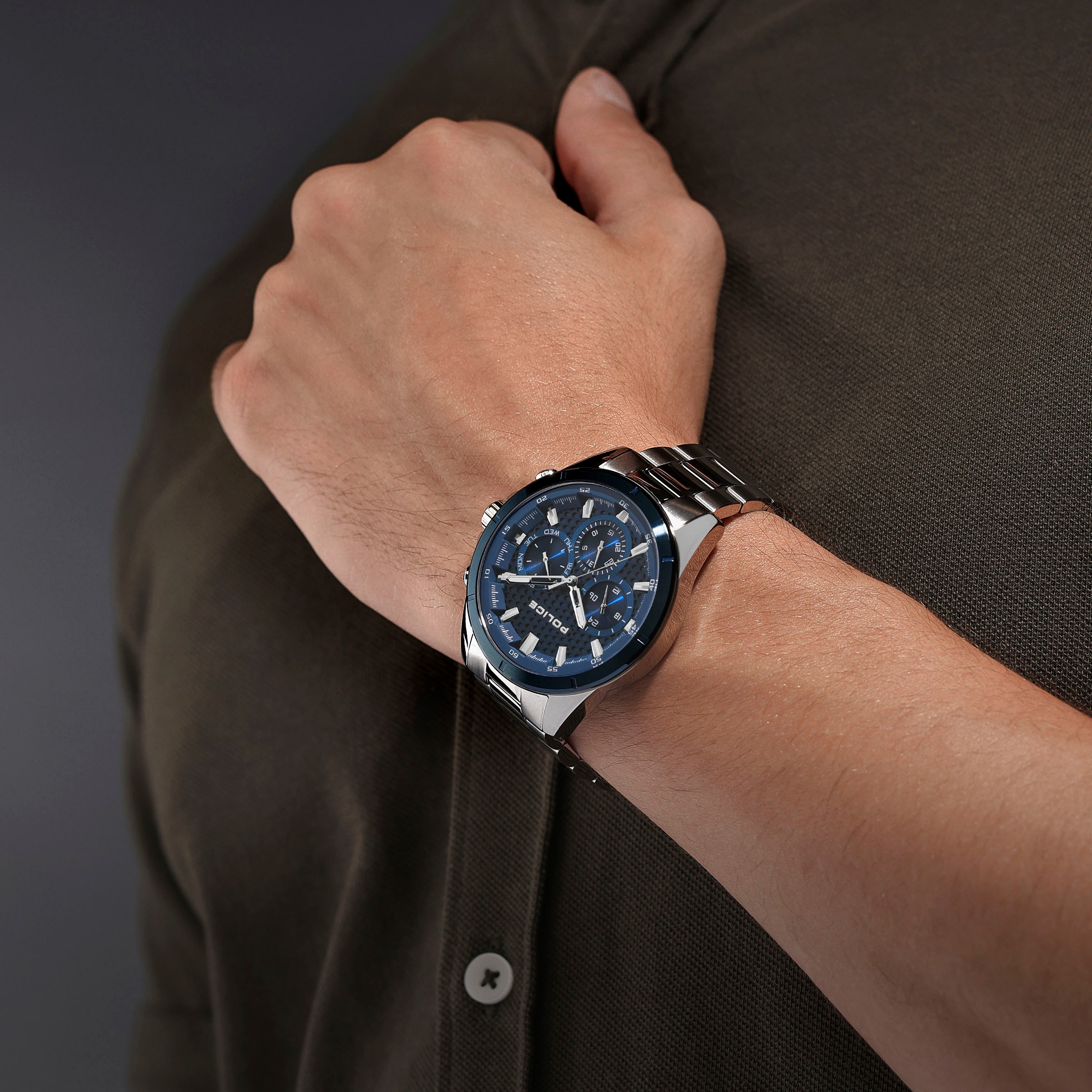 Police Multifunktionsuhr »MOTION«, Quarzuhr, Armbanduhr, Herrenuhr, Edelstahlarmband, analog, Wochentag