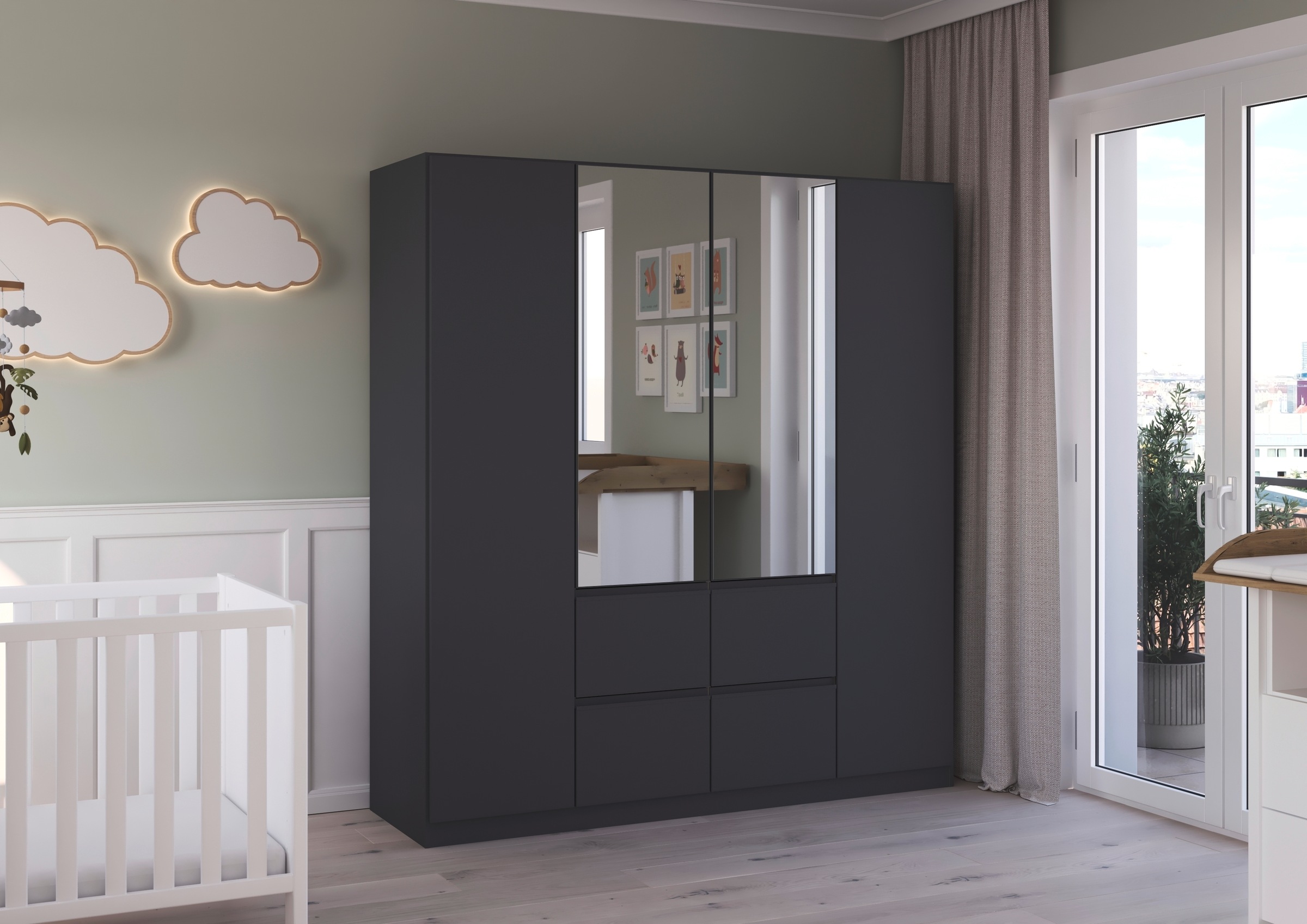 rauch Drehtürenschrank »Kleiderschrank Schrank Garderobe Wäscheschrank BRISTOL in 2 Breiten«, grifflose Front mit Push-to-Open Funktion in 2 Breiten MADE IN GERMANY