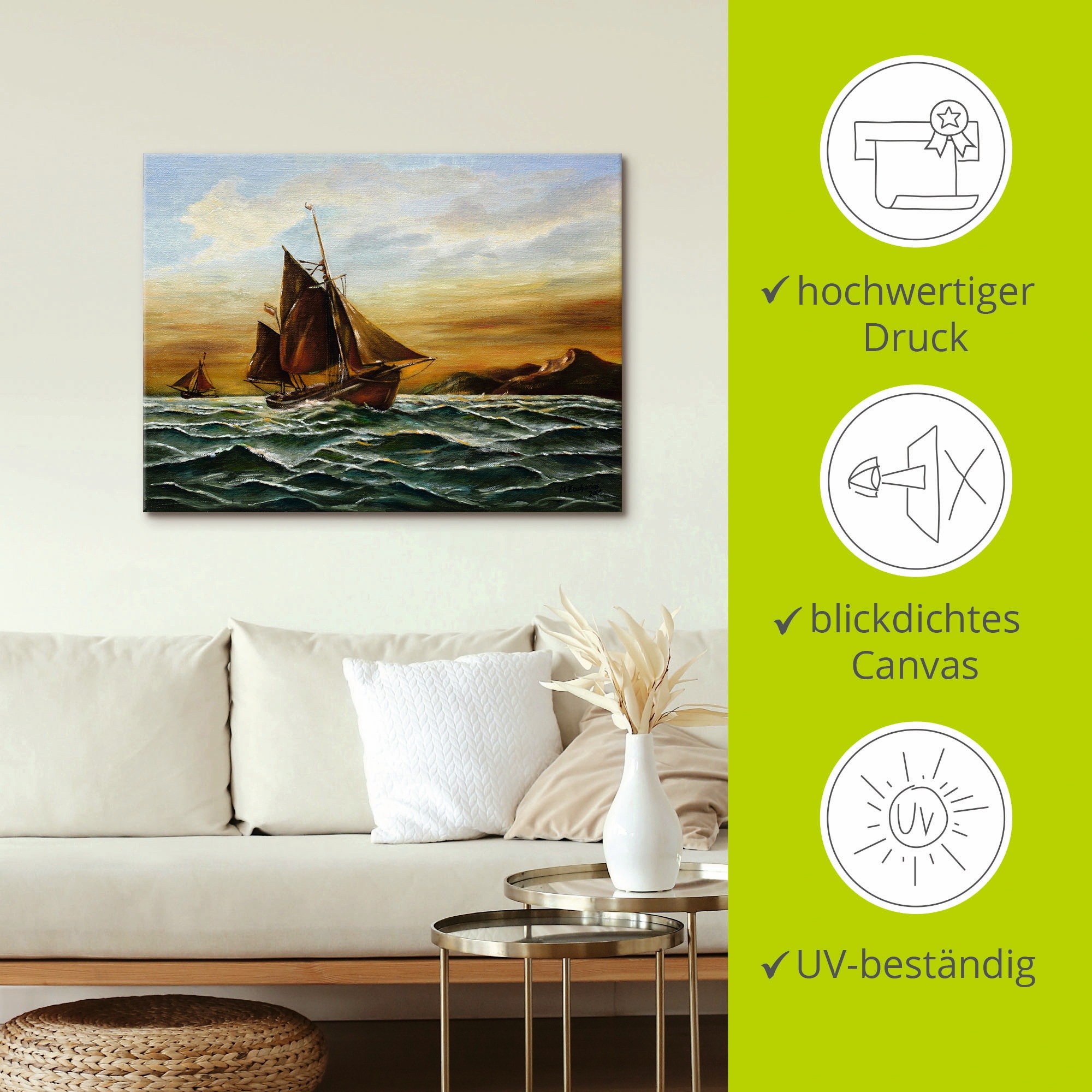 Artland Wandbild »Segelschiff auf See - maritime Malerei«, Boote & Schiffe, (1 St.), als Leinwandbild, Wandaufkleber in verschied. Größen