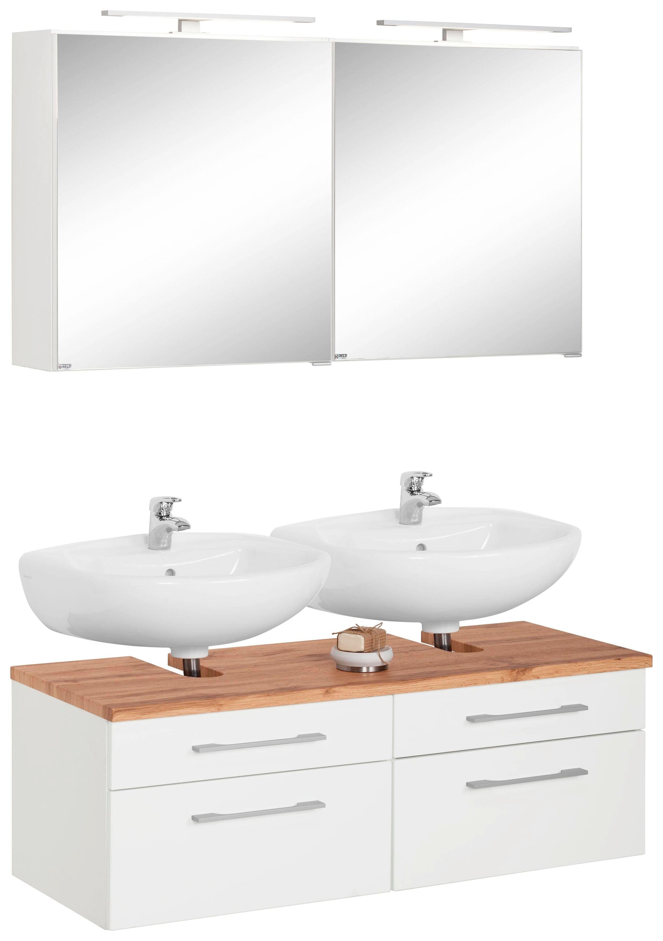 welltime Badmöbel-Set »Davos« 2 Stk. tlg. 2 Spiegelschrank und Waschbeckenu günstig online kaufen