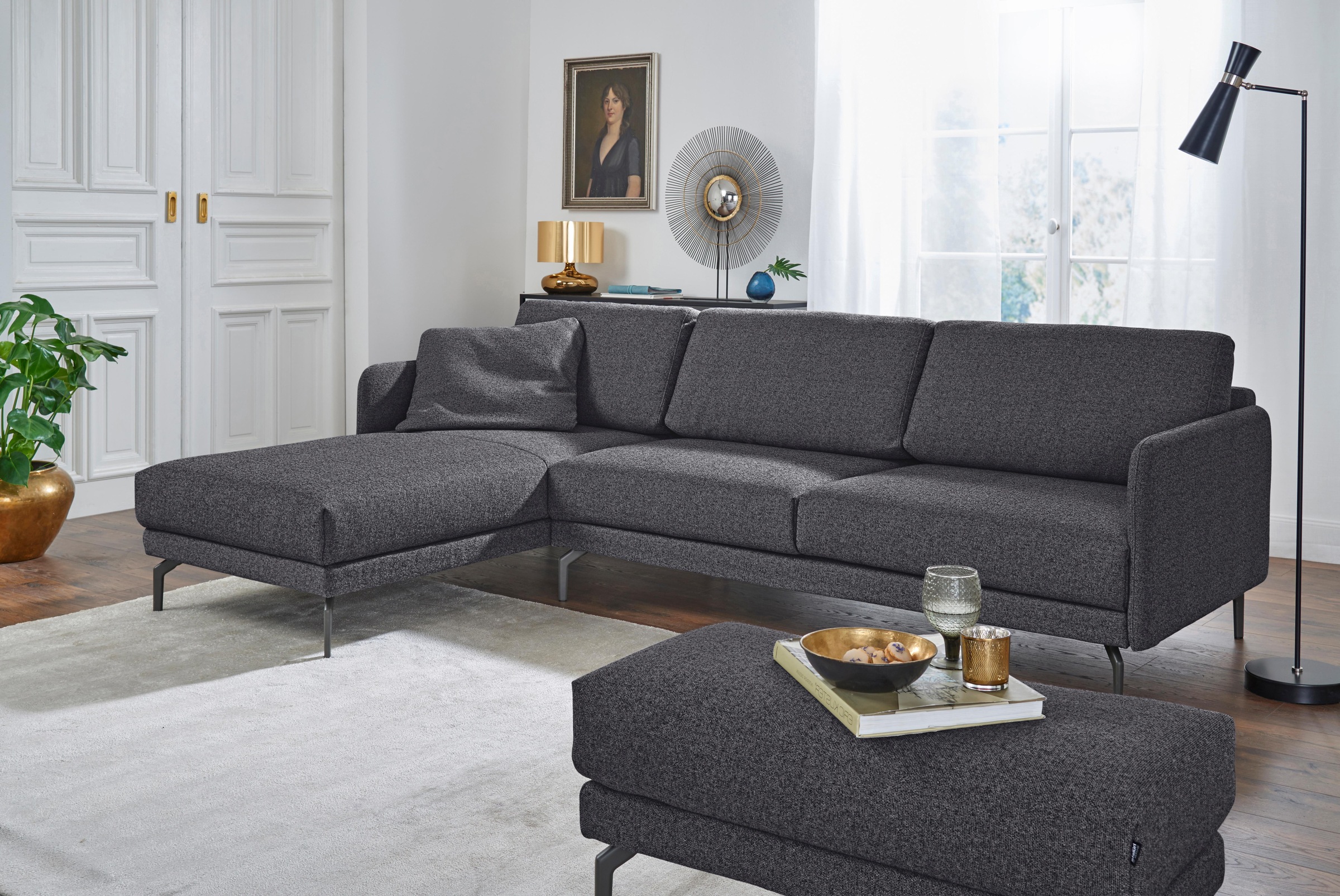 Creation BY ROLF BENZ Ecksofa »CR.450, Designecksofa, L-Form«, Armlehne sehr schmal, Breite 274 cm, Alugussfuß Umbragrau