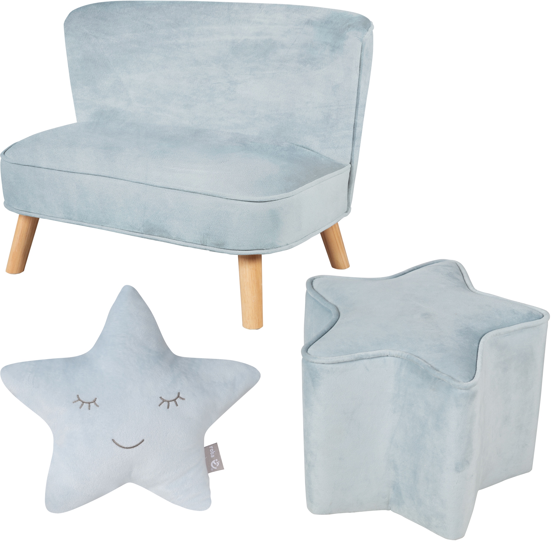 roba® Kindersitzgruppe »Lil Sofa«, (Set, 3 tlg.), bestehend aus Kindersofa, Kinderhocker und Dekokissen in Sternform