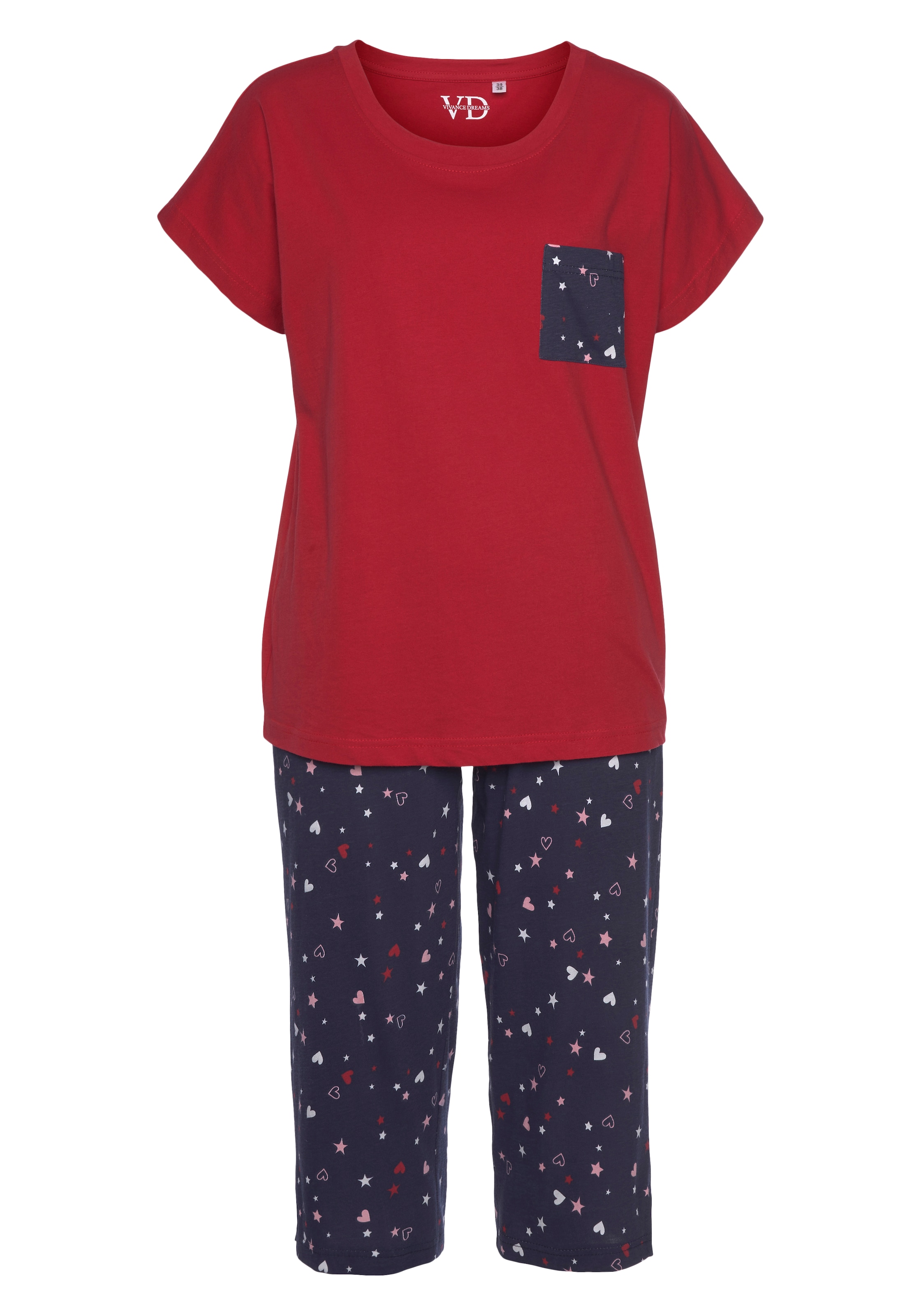Vivance Dreams Capri-Pyjama, (2 tlg.), mit niedlichem Herzen-Sterne-Druck