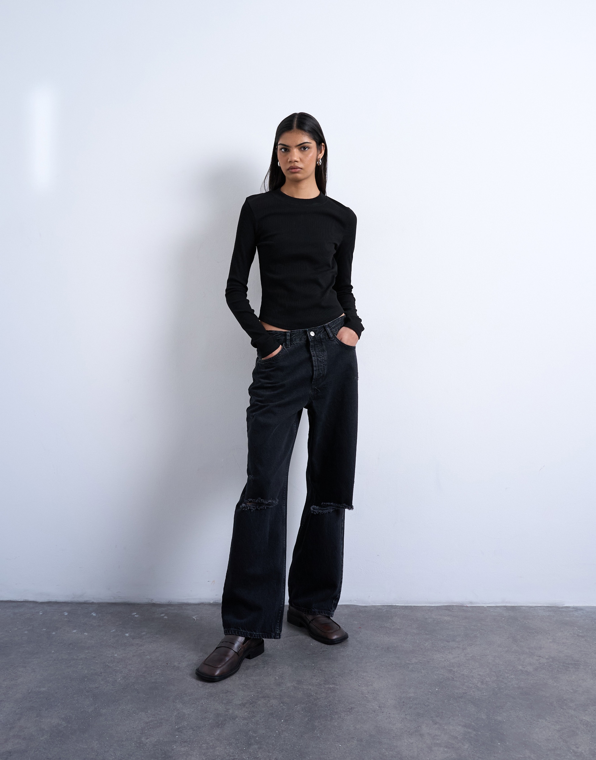 TOPSHOP Langarmshirt »TSBEA LS RIB CURVED HEM TOP JRS NOOS« Baumwollmischung, normal geschnitten