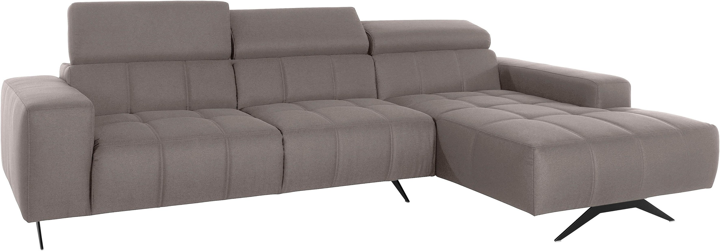 DOMO collection Ecksofa »Trento L-Form, mit Kufenfuß oder Einzelfuß«, wahlweise mit Kopfteilverstellung, Recamiere links/rechts bestellbar