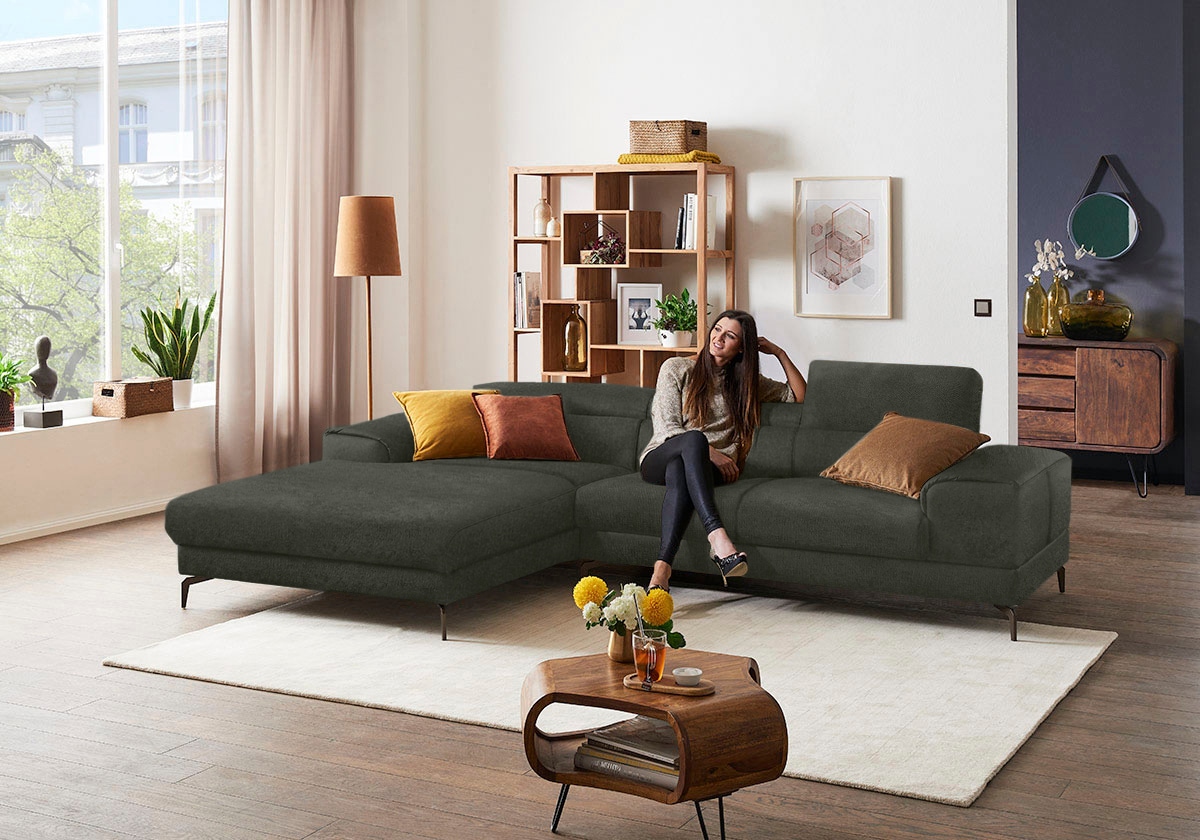 W.SCHILLIG Ecksofa »Piedroo, Designsofa mit tollem Sitzkomfort, elegant und bequem, L-Form« Kopfteilverstellung, wahlweise mit Sitztiefenverstellung, Breite 303cm