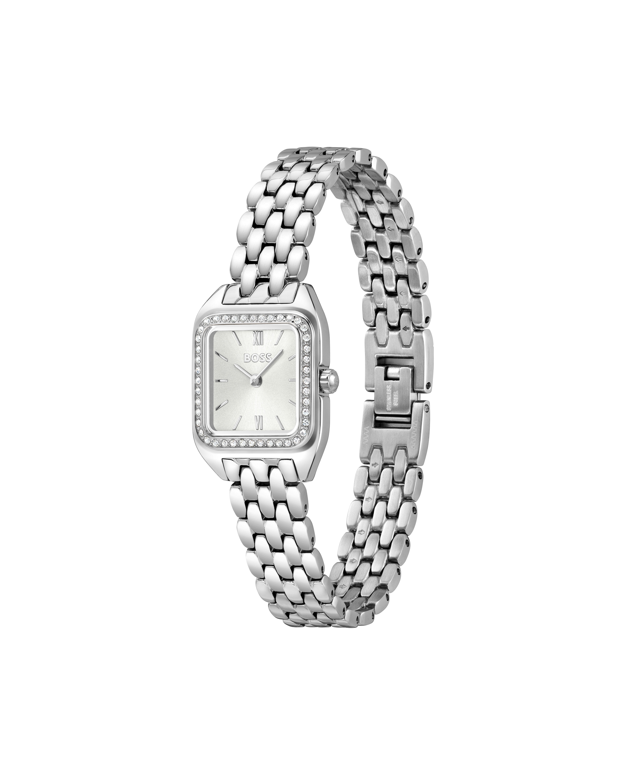 BOSS Quarzuhr »MAE PETITE« Armbanduhr, Damenuhr, Edelstahlarmband, analog, Glaskristalle