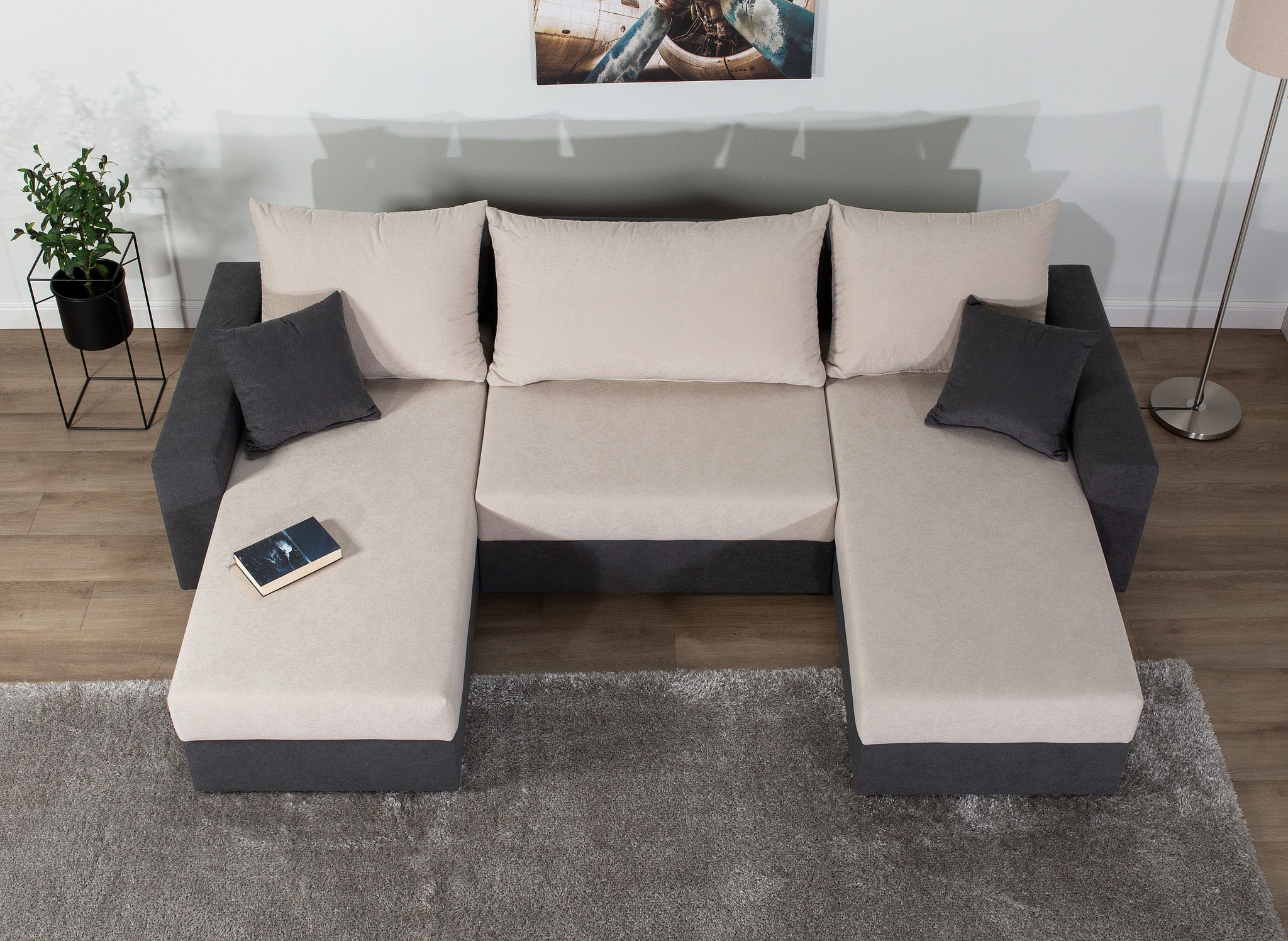 COLLECTION AB Wohnlandschaft »Pico U-Form, Breite 252, mit Schlaffunktion, Bettkasten & Zierkissen«, Liegefläche 117x220 cm