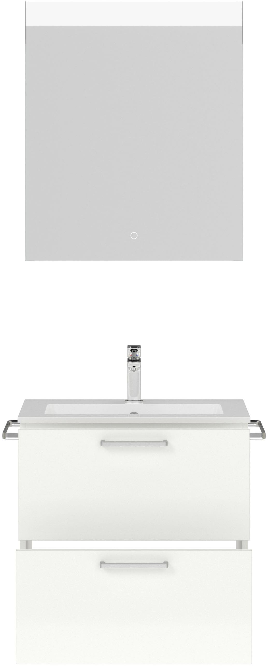 nobilia® Badmöbel-Set »Tolvina«, (2 St., vormontiert, mit Soft-Close), Hochglanz, inkl. Spiegel mit Touch-Sensor, in vier Breiten