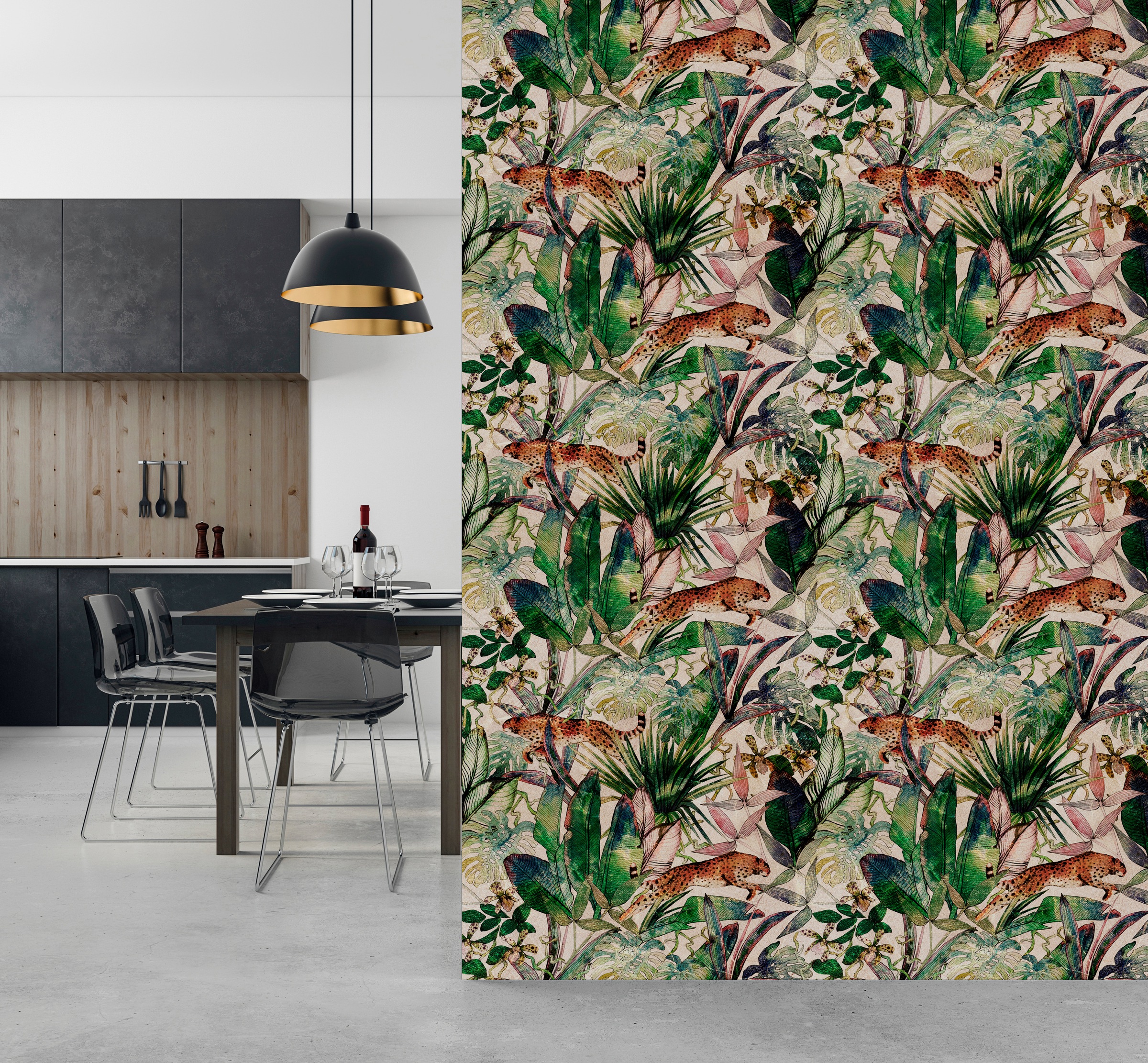 queence Vinyltapete »Lesley«, bedruckt-Motiv-botanisch-floral-gemustert-nat günstig online kaufen