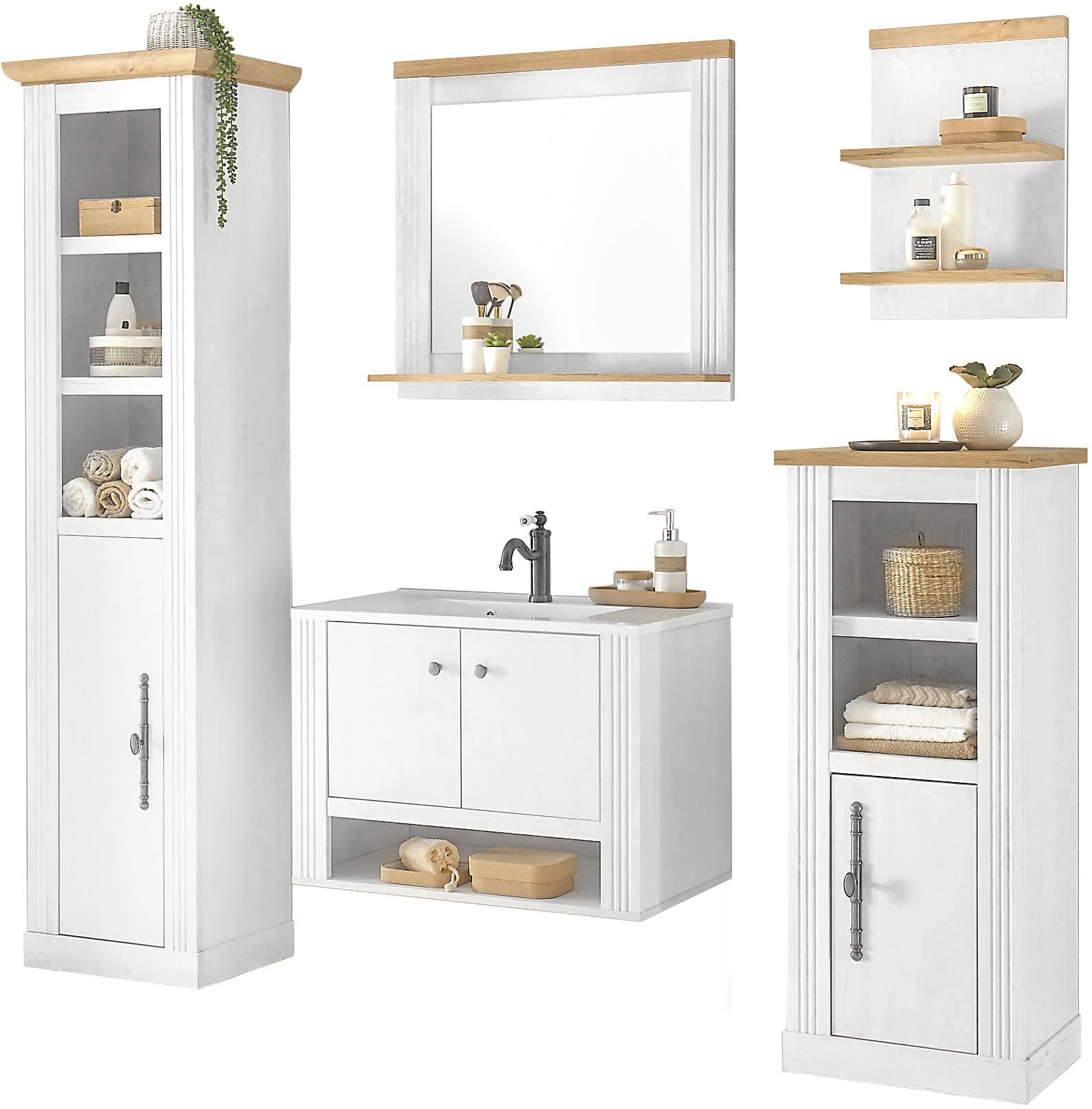 Home affaire Badmöbel-Set »WESTMINSTER, Bad im Landhausstil, 5-teiliges Bad günstig online kaufen