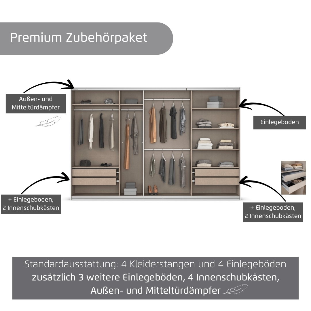 rauch Kleiderschrank »Schwebetürenschrank OTTO´s Choice Garderobe Schrank TOP ANGEBOT Avola«, (in 3 verschiedenen Ausstattungen BASIC/CLASSIC/PREMIUM), mit eleganten Zierleisten in Chrom, Schwarz oder Weiß MADE IN GERMANY