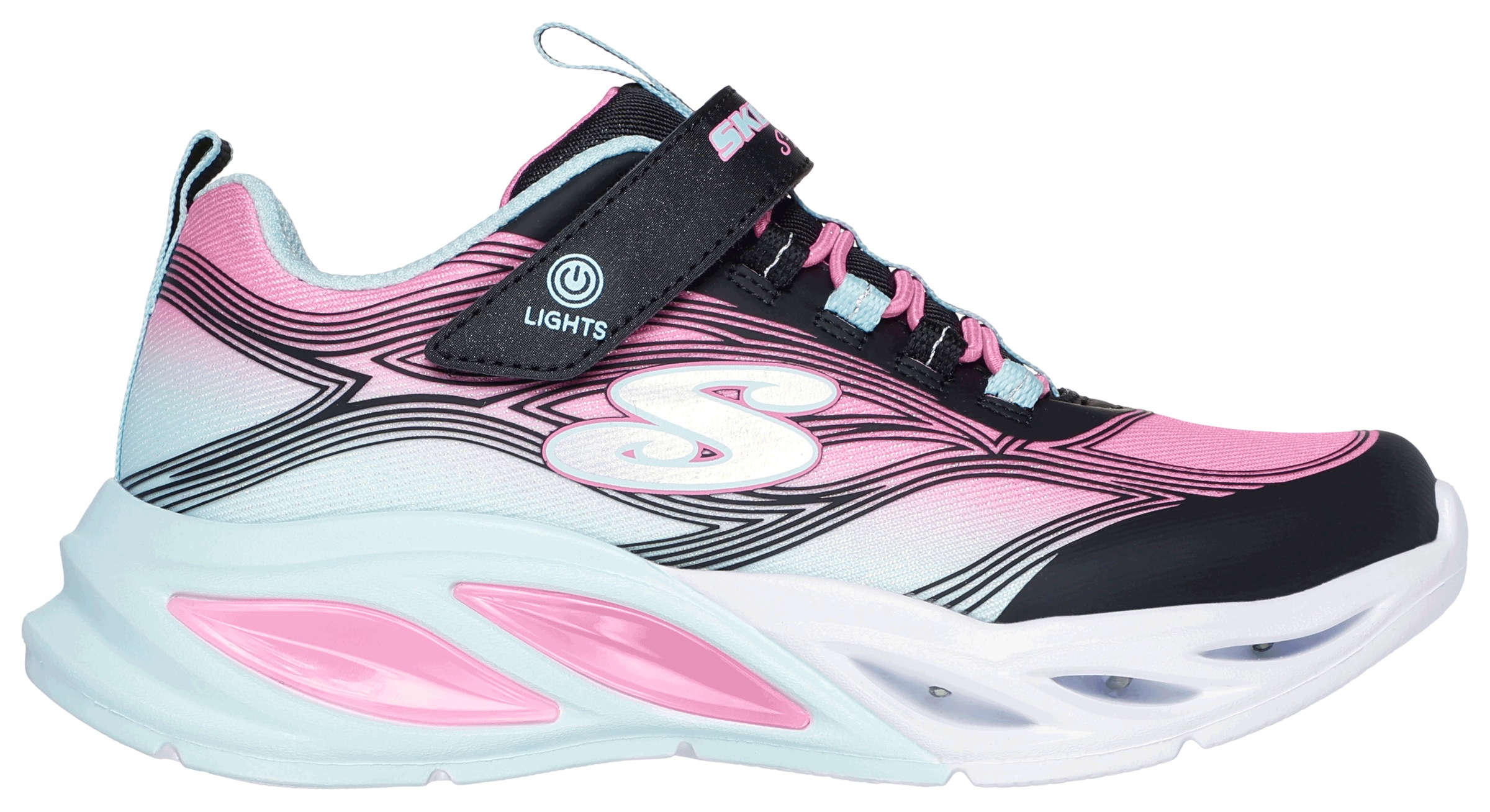 Skechers Sneaker »COSMIC GLOW LIGHTS«, Klettschuh mit Glitzer, Größenschablone zum Download