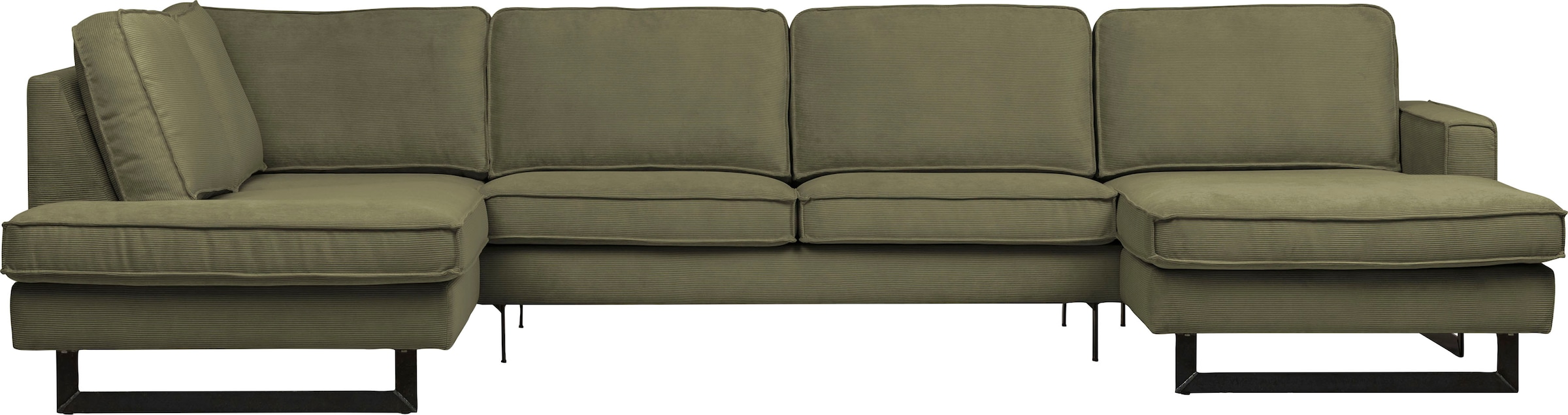 Places of Style Wohnlandschaft »Pinto, 350 cm, U-Form, XXL, mit Ottomanen«, Cord, Chenille, Lederoptik, mit Keder, Metallfüße, Wellenunterfederung