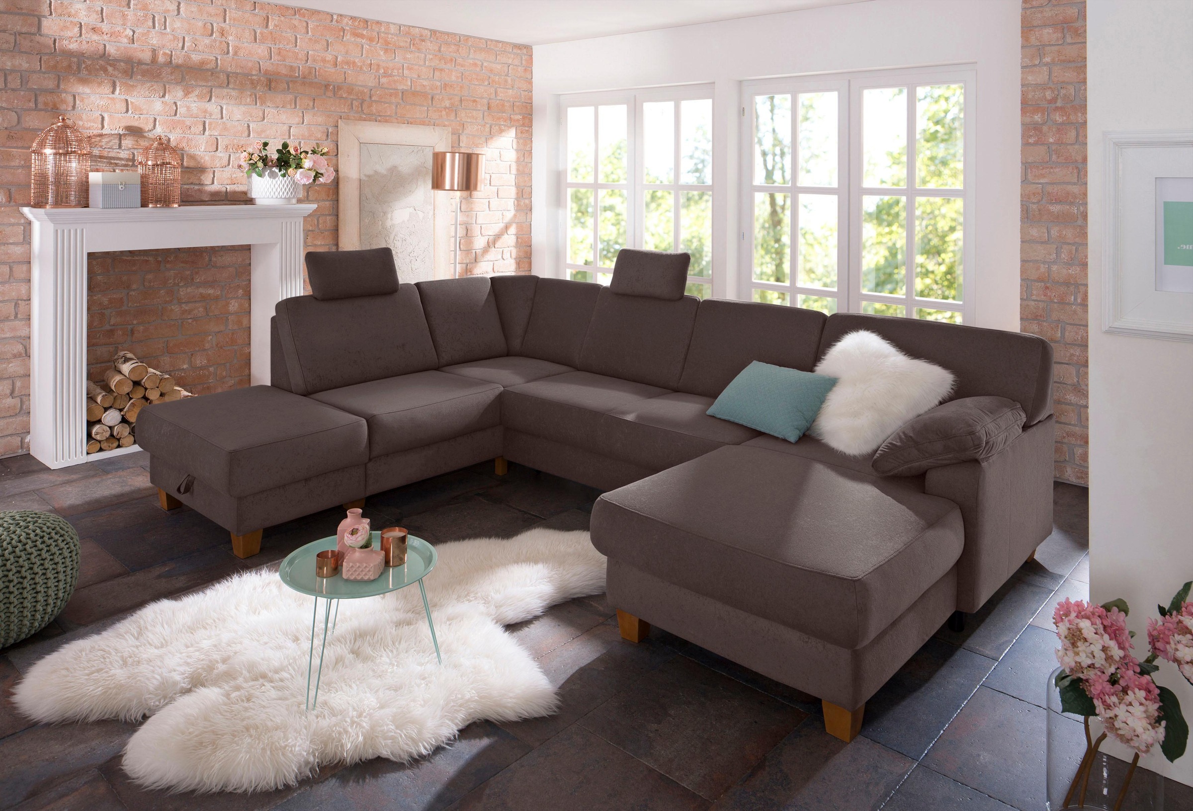 Home affaire Wohnlandschaft »Belfort U-Form« mit Federkern, wahlweise mit B günstig online kaufen