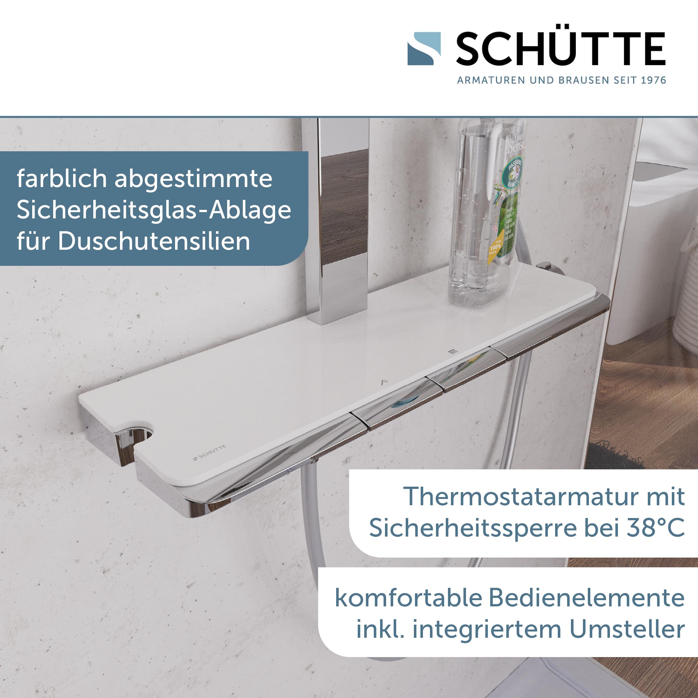 Schütte Duschsystem »HAWAII Überkopfbrause-Set«, (Komplett-Set, Inkl. Montagematerial und Dichtungen), mit Thermostatarmatur, Glasablage, Brausehalter