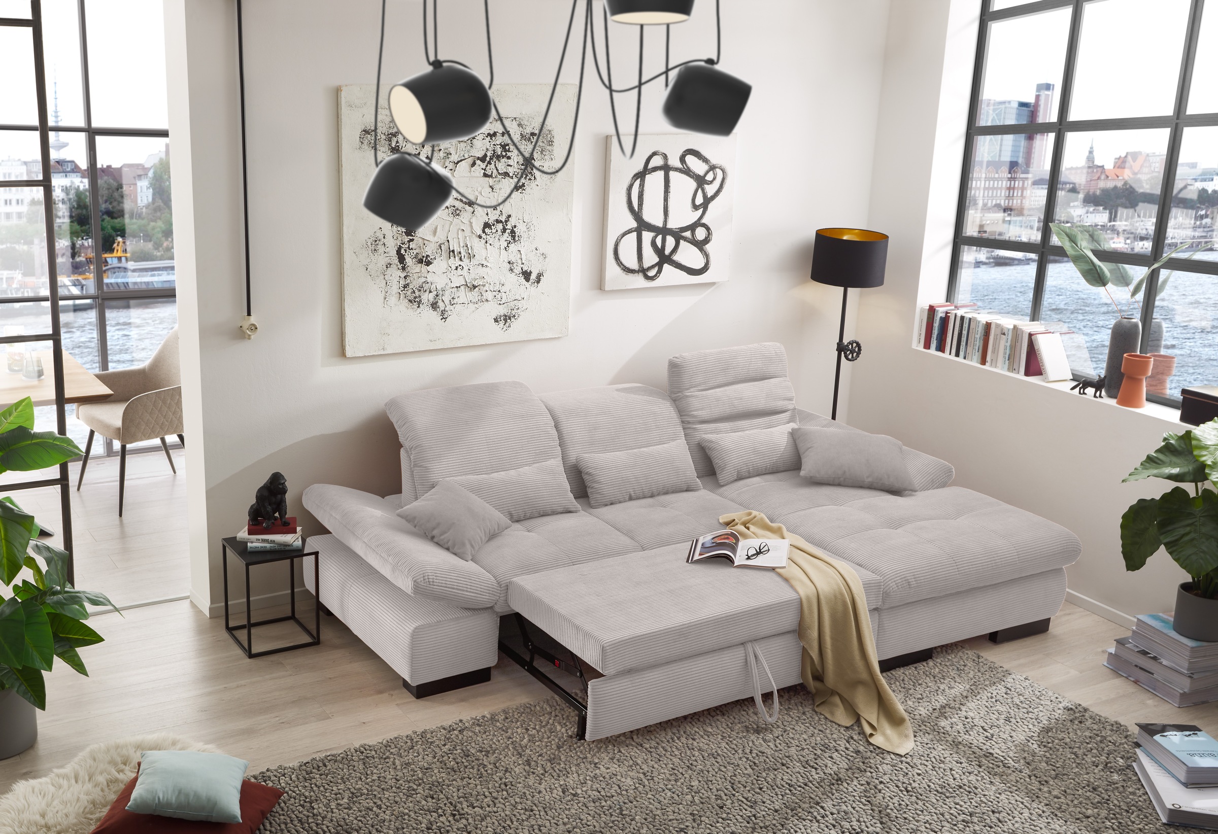 set one by Musterring Ecksofa »SO4100 V«, mit verstellbaren Kopfteilen, wahlweise mit Funktionen, Cord-Bezug