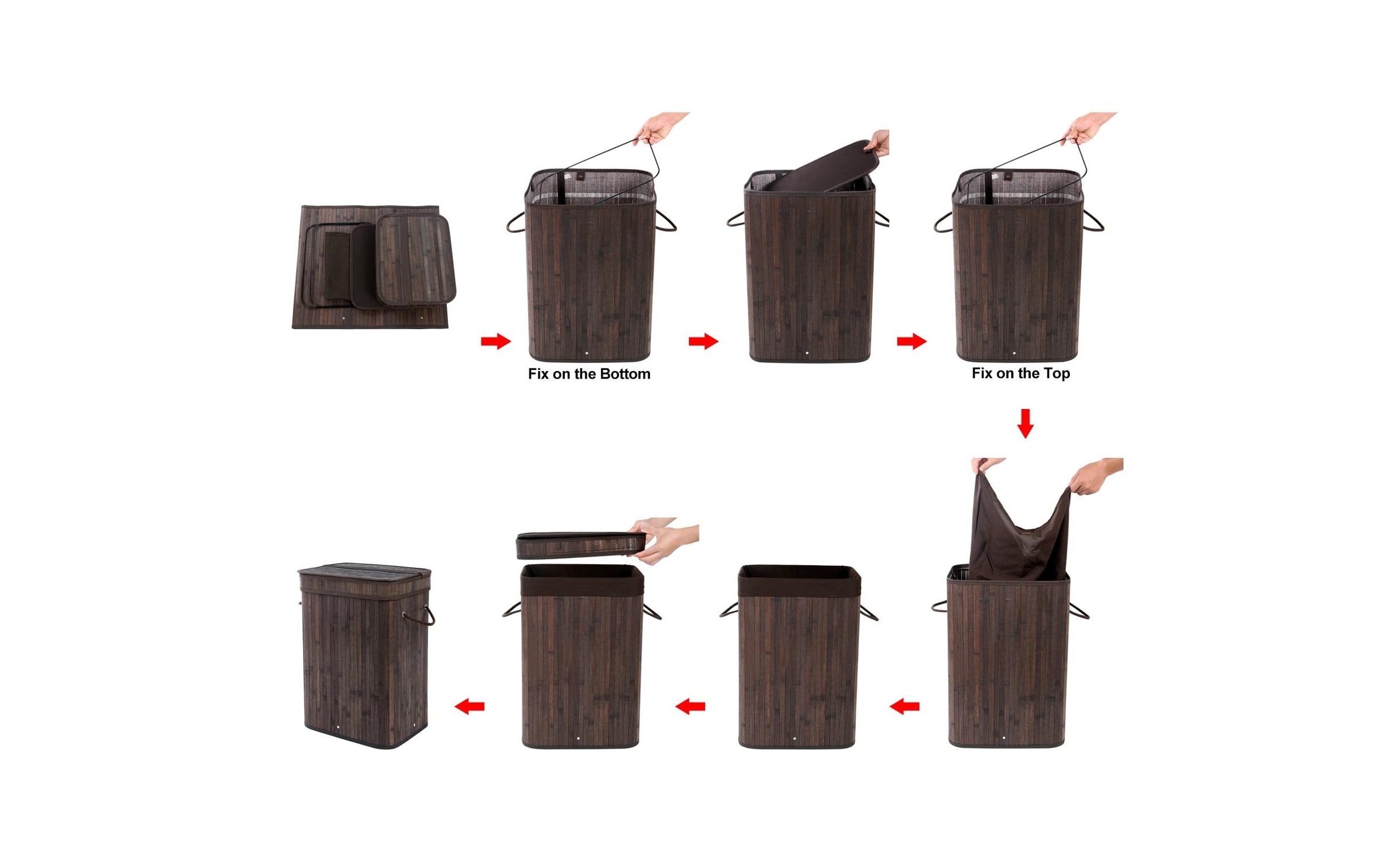 SONGMICS Wäschekorb »für trockene Wäsche 72 l, Dunkelbraun« Holzart: Bambus (China)