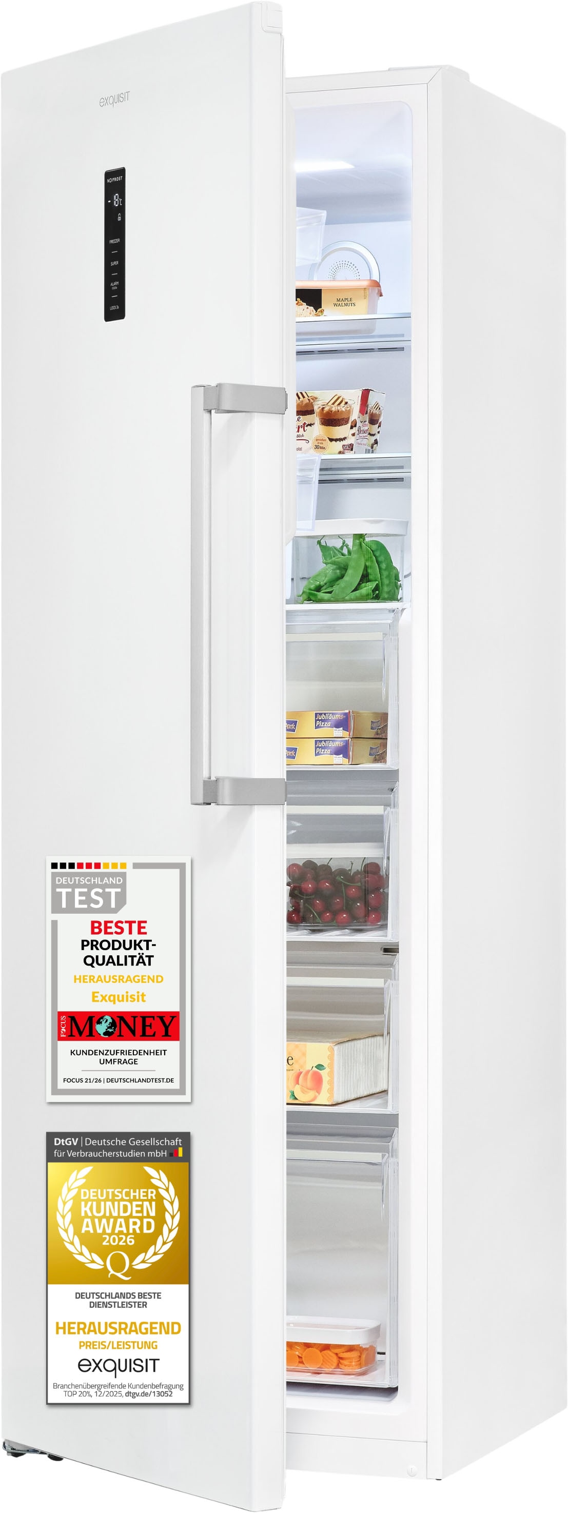 exquisit Gefrierschrank NoFrost »GS295-NF-H-040C weiss« 185 cm hoch 60 cm breit Viel Platz, starke Gefrierleistung & No Frost für eisfreies Gefrieren