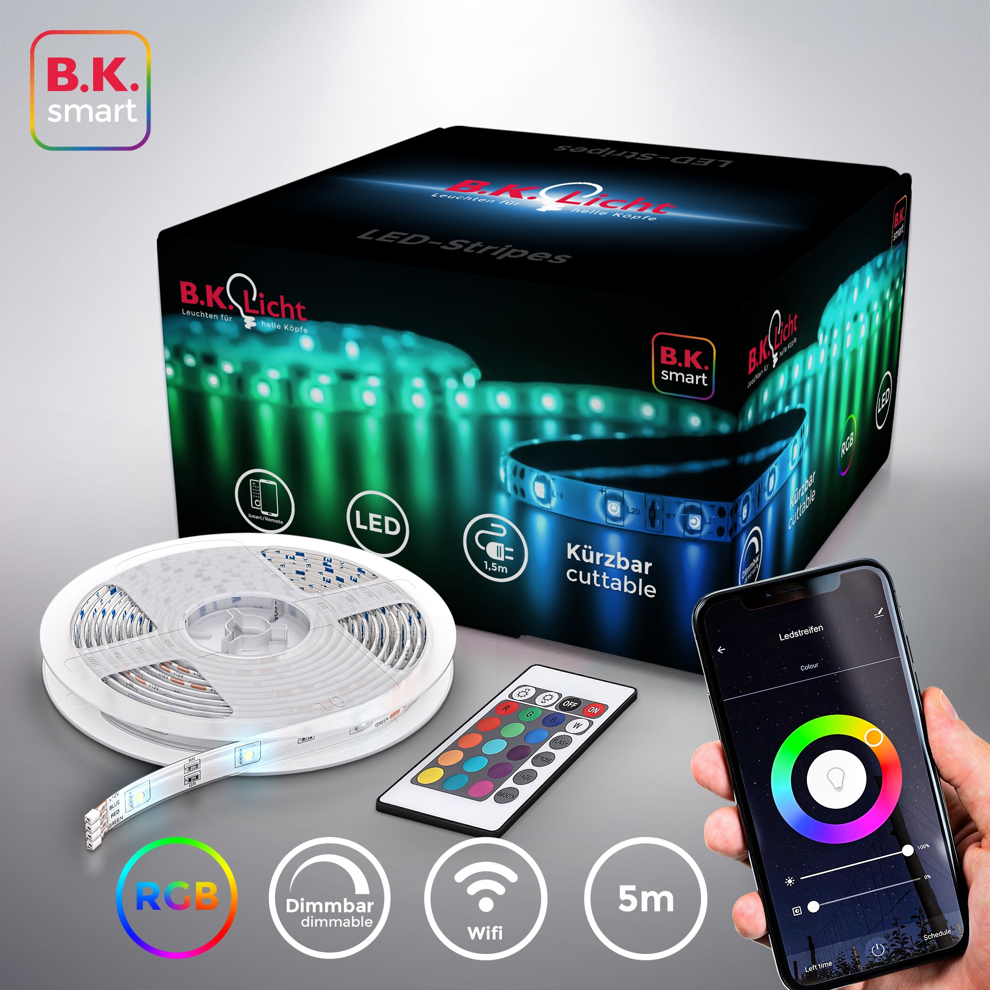 B.K.Licht LED-Streifen, 5m Smart Home LED Band dimmbar mit WiFi