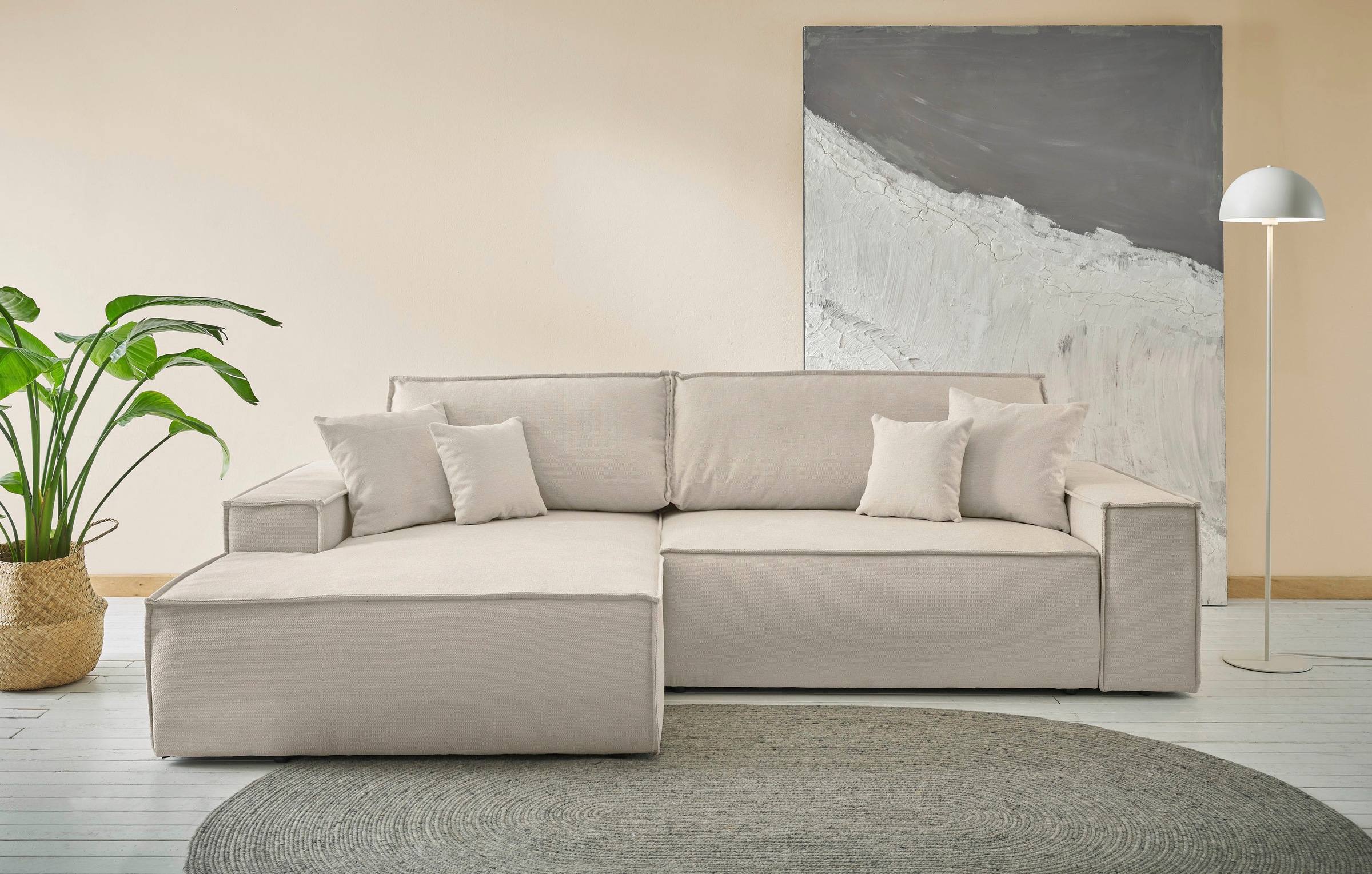 andas Ecksofa »Finnley Schlafsofa 267 cm in Bouclé, Struktur fein u. Cord, günstig online kaufen