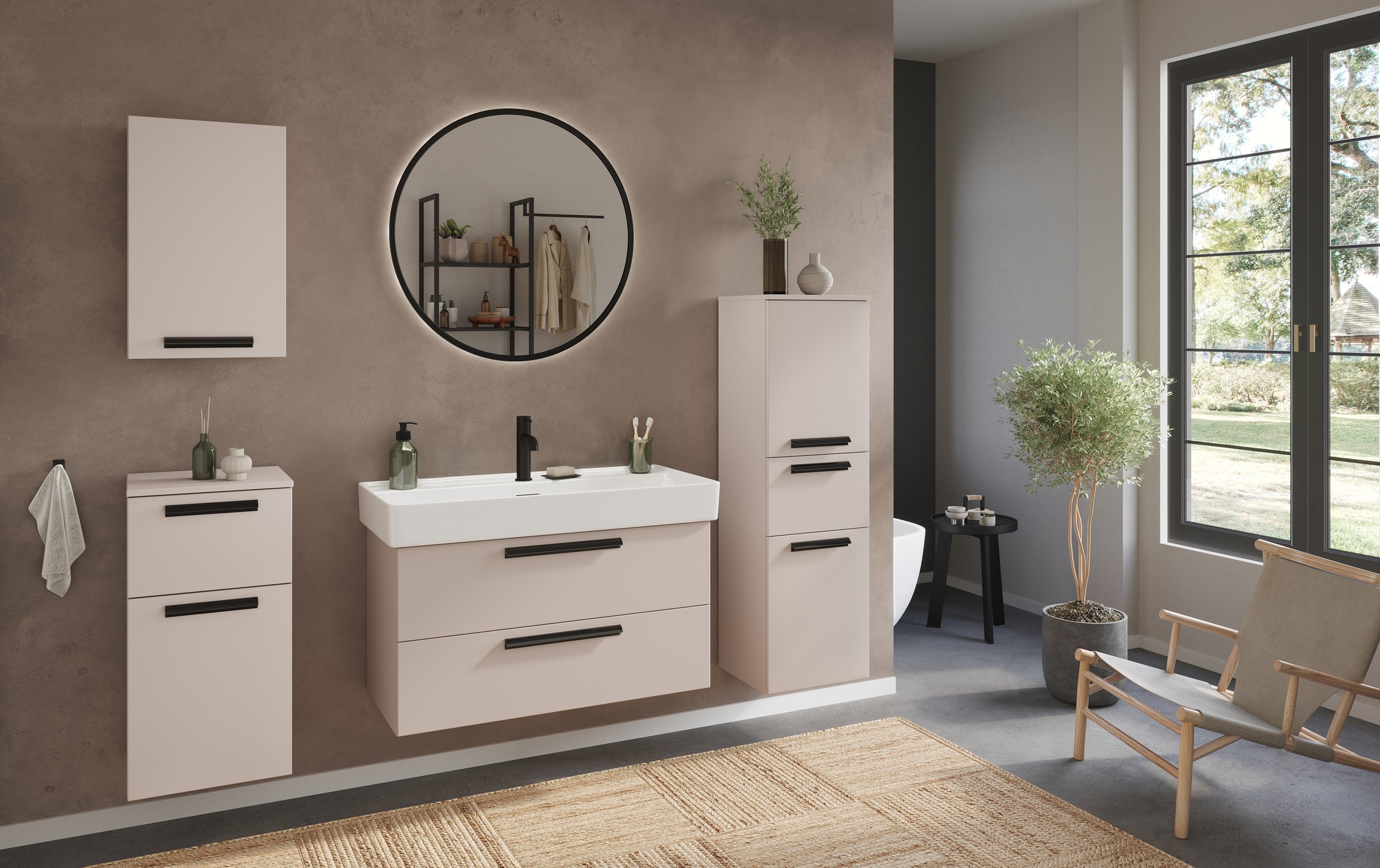 welltime Badmöbel-Set »SALVADA, 5tlg-Set, gedämpfte Scharniere, Softclose, Keramikbecken« Maße (B/T/H): 180/47,5/200 cm, 