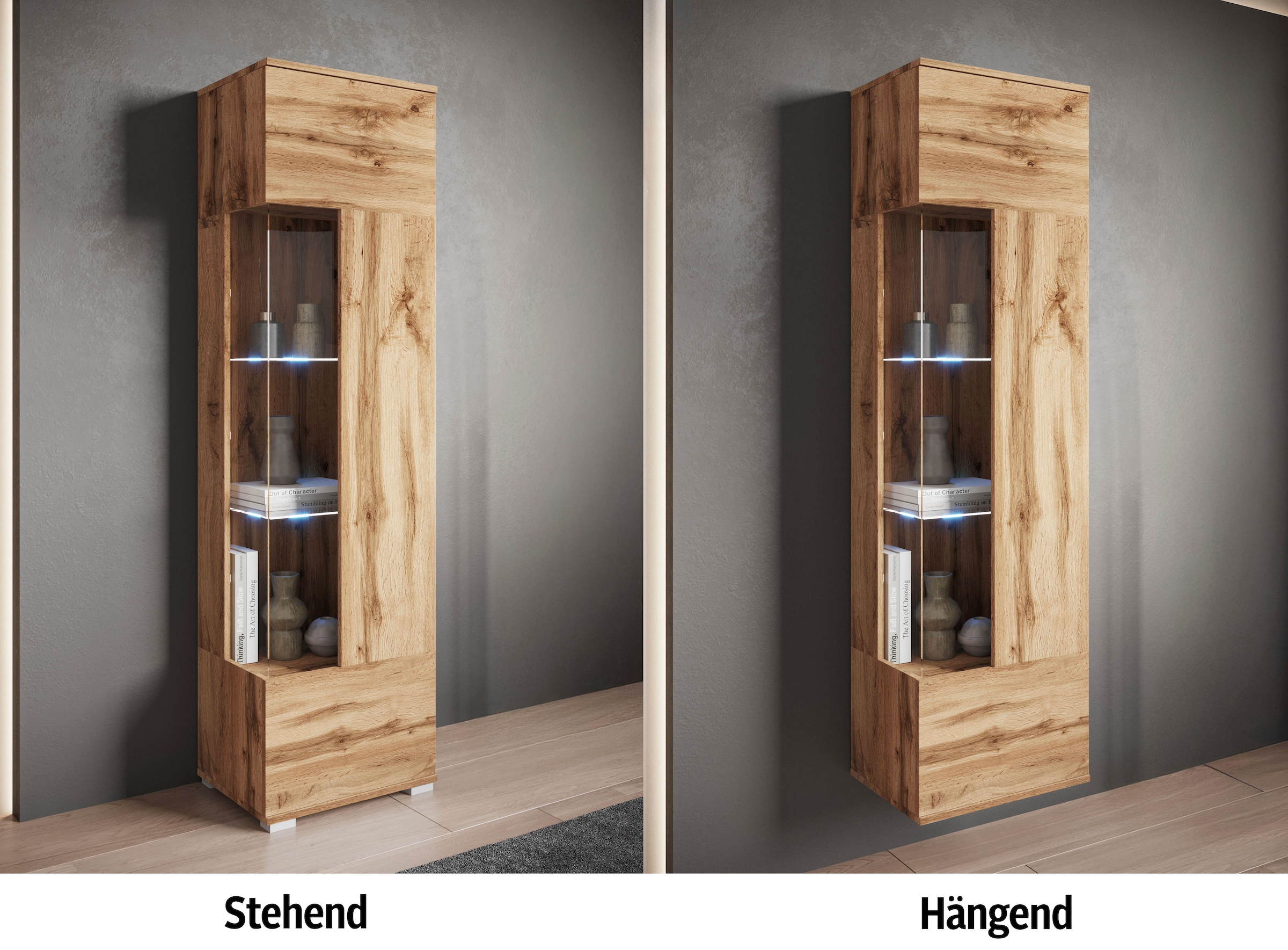 INOSIGN Vitrine »Kenia, stehend und hängend, Türanschlag wechselbar«, (1 St.), Vitrineschrank mit Glastüren 160 cm Höhe