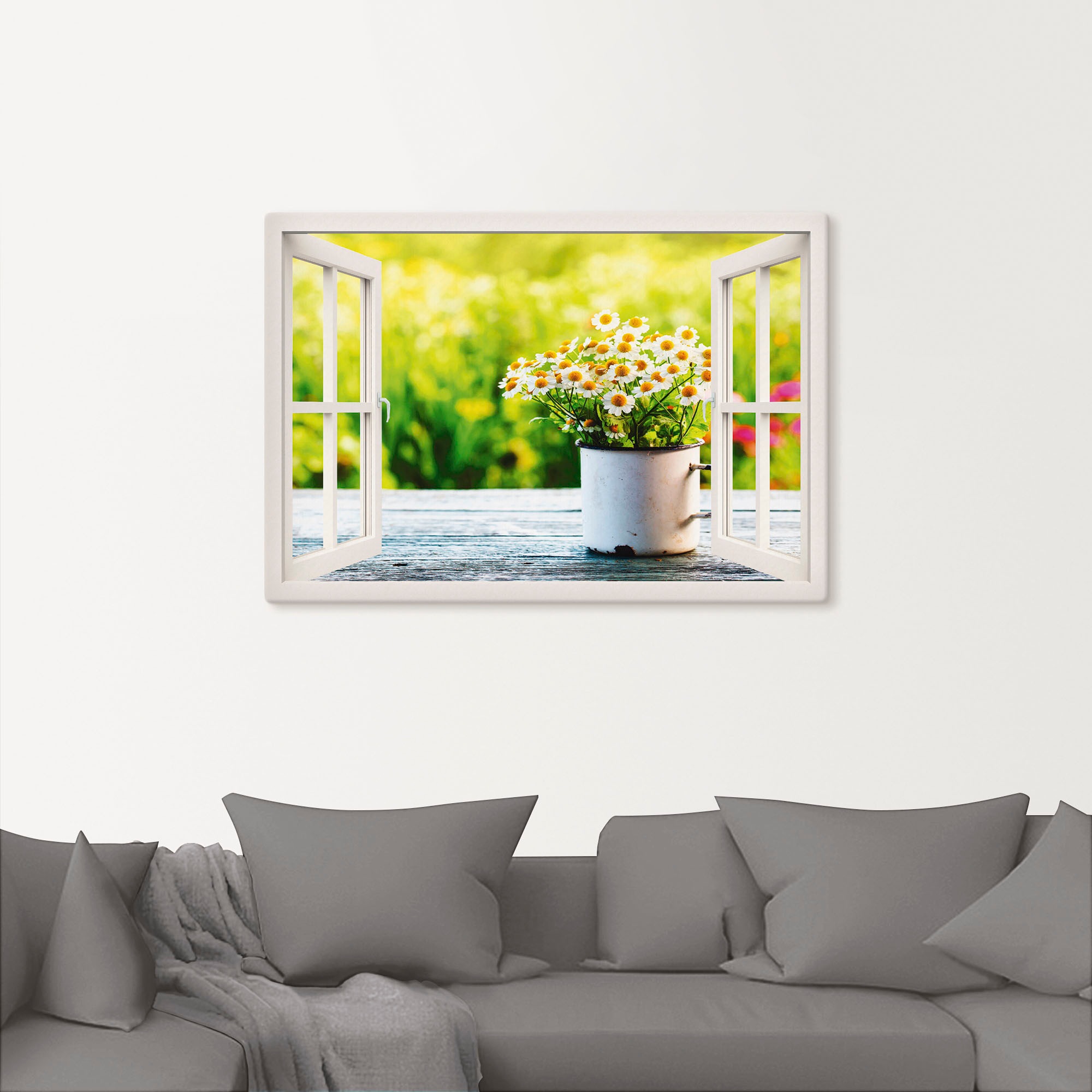 Artland Wandbild »Fensterblick Garten mit Gänseblümchen«, Blumen, (1 St.), günstig online kaufen