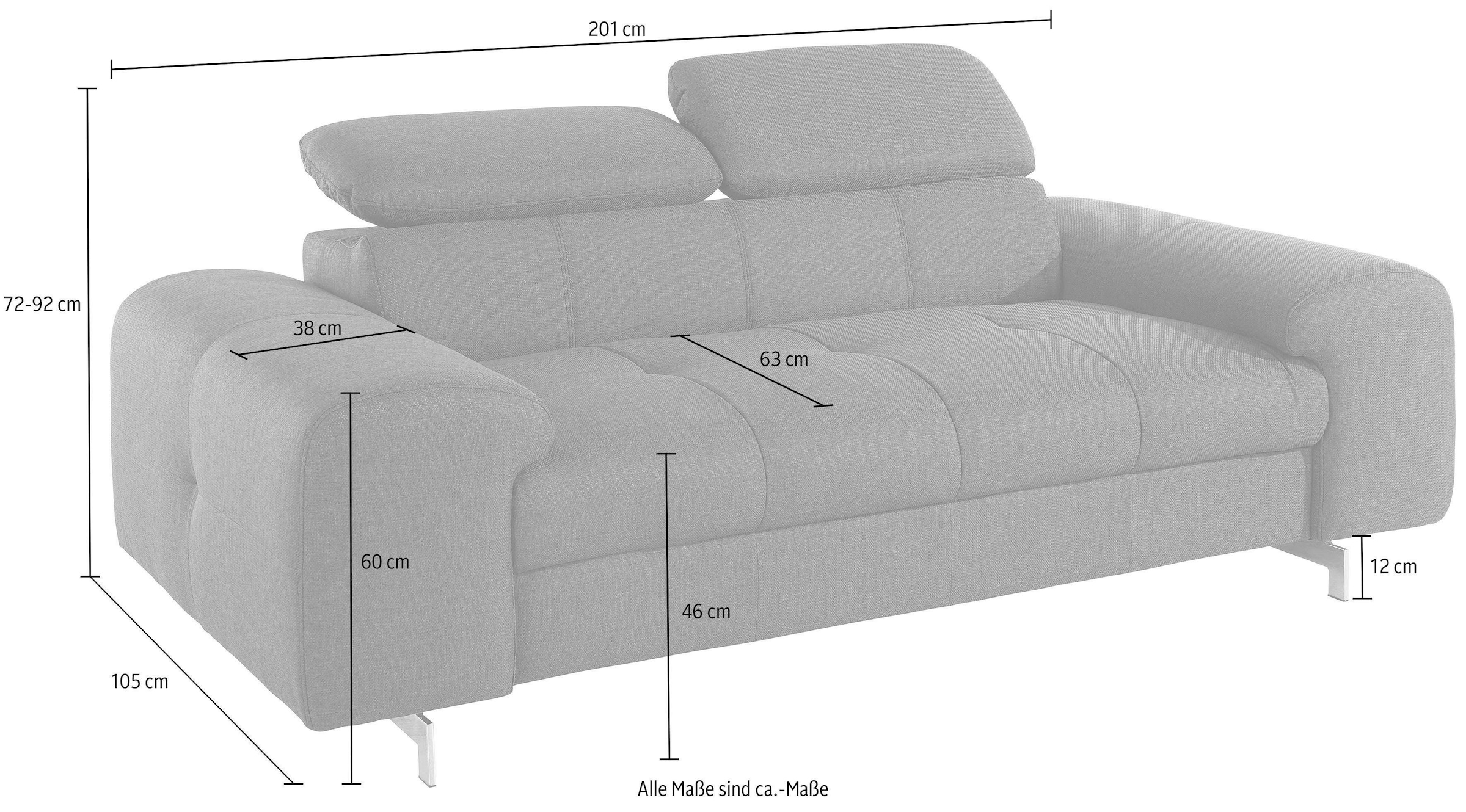 COTTA Polstergarnitur »Chef« Set,  Set bestehend aus: 2-Sitzer mit Kopfteilverstellung & Hocker