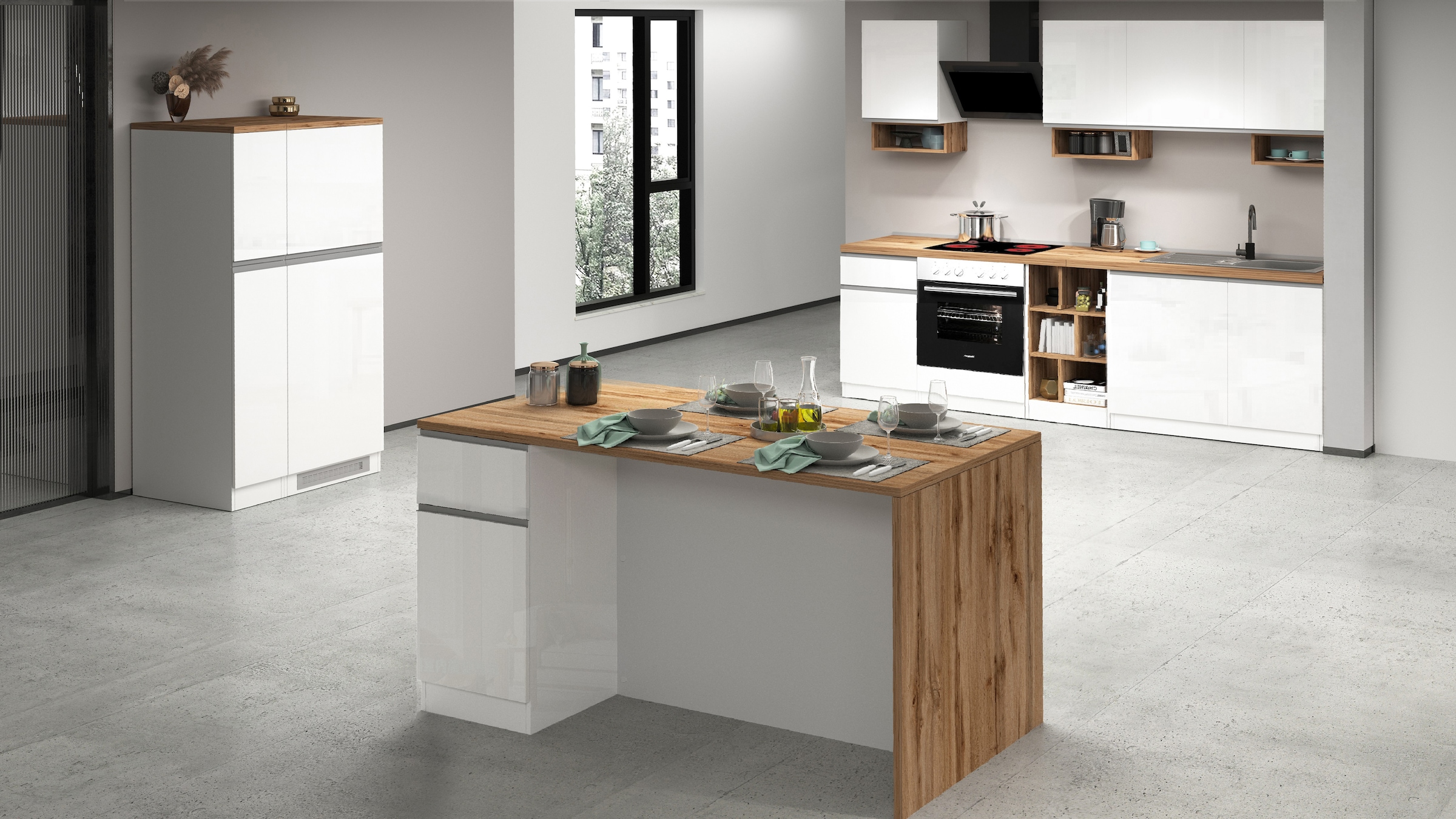 KOCHSTATION Kücheninsel »Sole,Kochinsel,Küchenarbeitsblock,Inselküche,Arbeitsinsel«, Breite 160 cm mit 2 Türen,2 Schubkästen, Aluminiumgriff