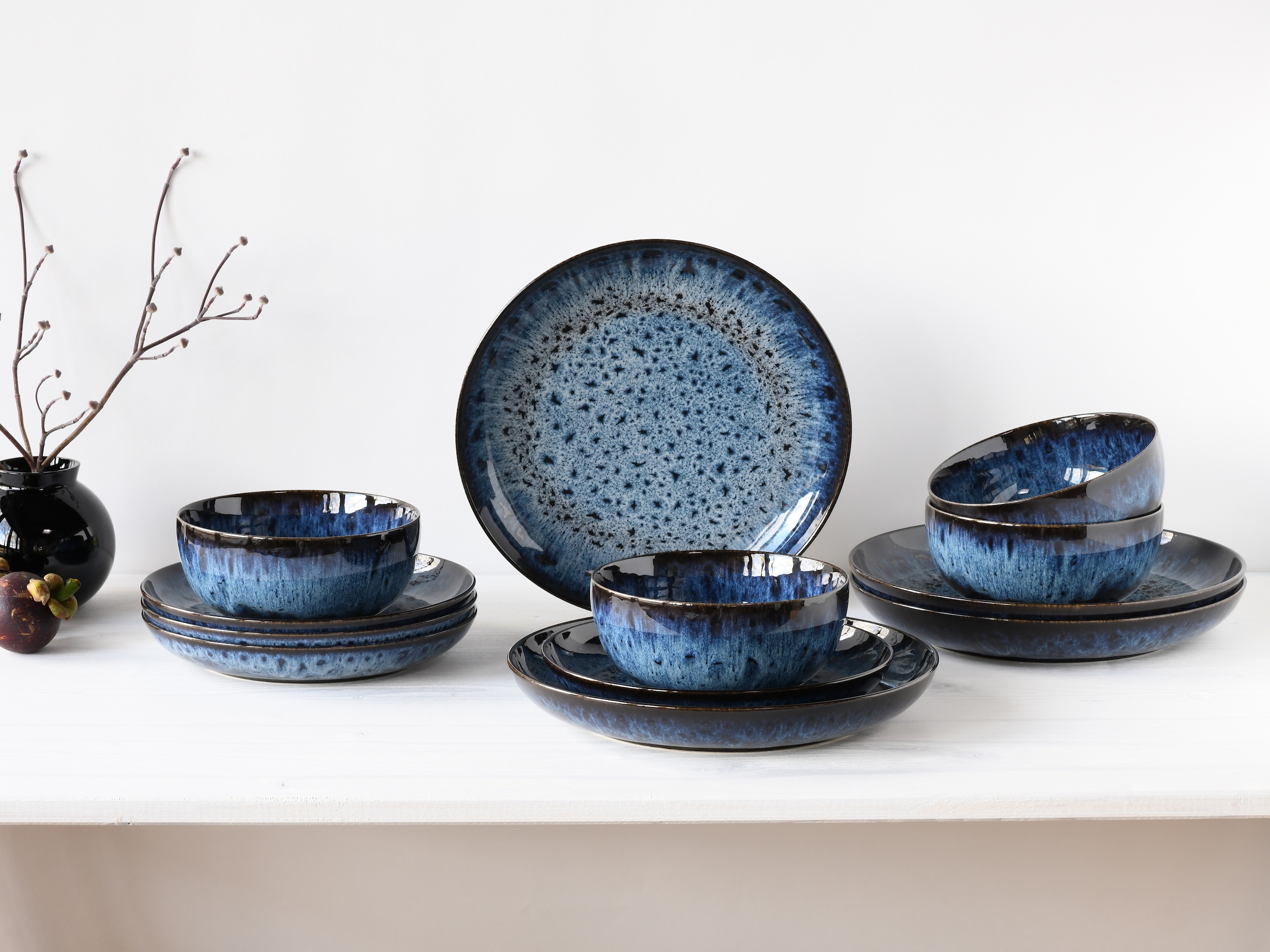 CreaTable Teller-Set »Allround Magic Blue, Tellerset, 12-tlg.« Moderne Coupeform, Reaktivglasur