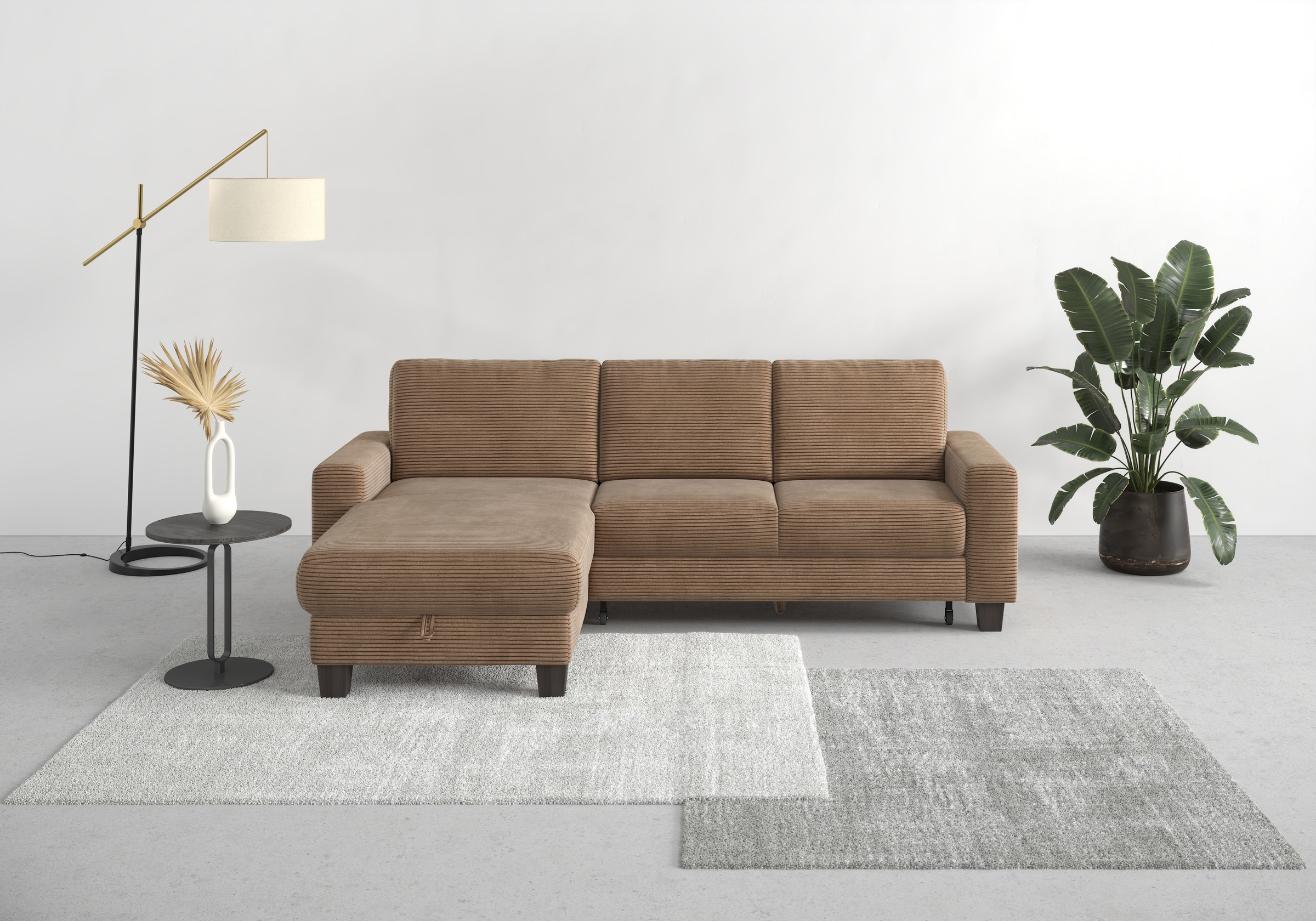 Home affaire Ecksofa »Summer L-Form«, mit Recamiere, mit oder ohne Bettfunktion und Bettkasten, Cord-Bezug