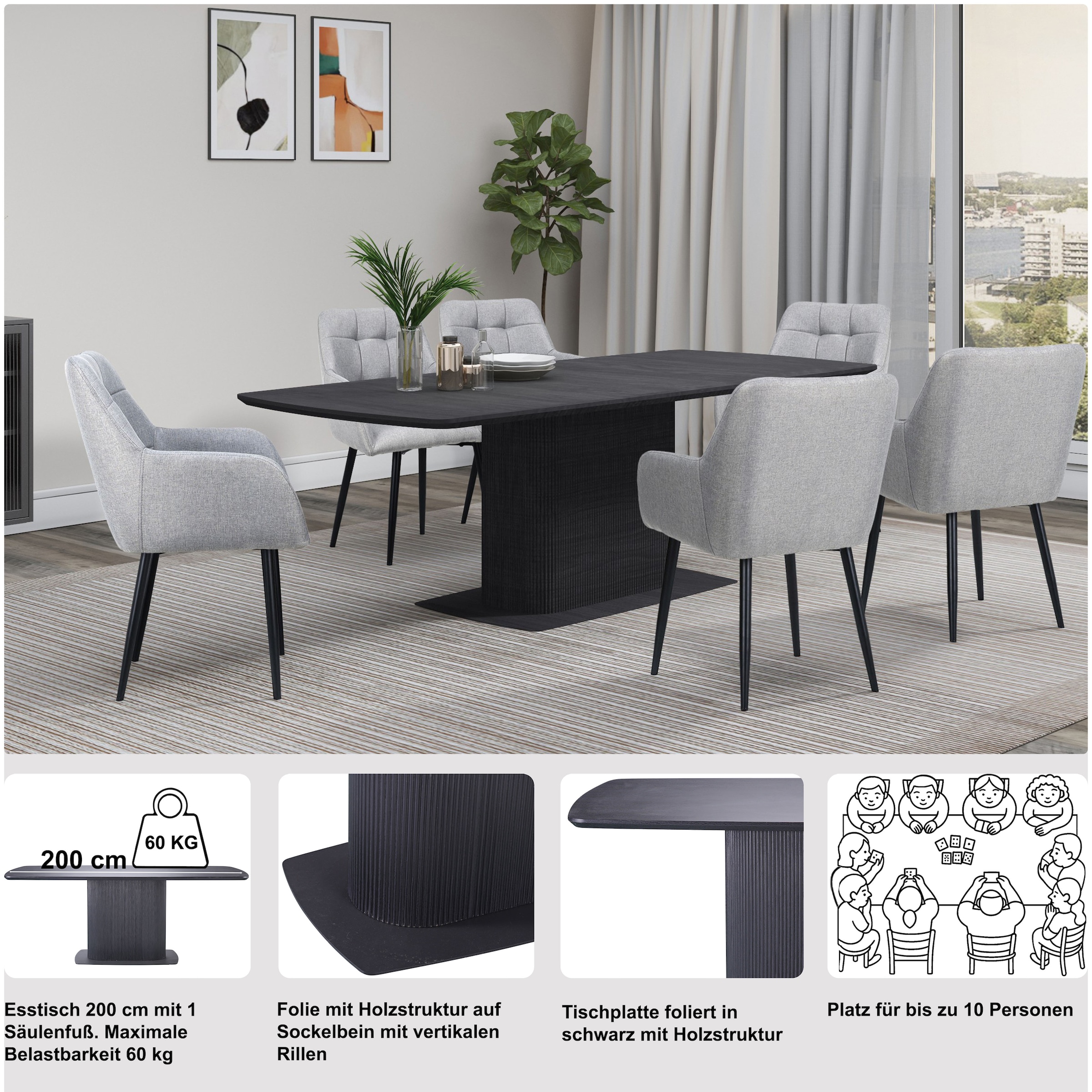 OTTO home Esstisch »Daleton« Tischplatte und Standfuß mit Holzstruktur, pflegeleicht, Höhe 76 cm