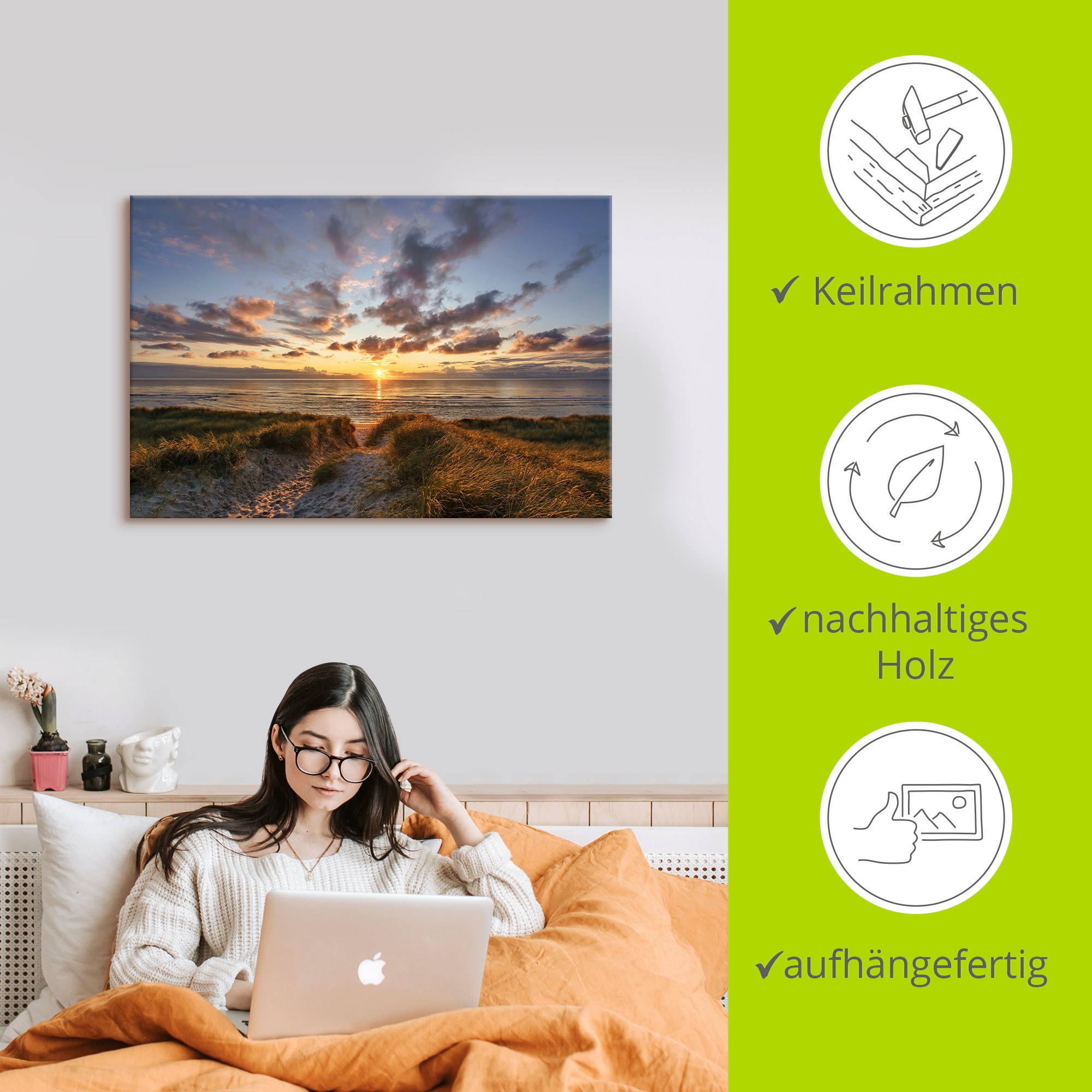Artland Wandbild »Sonnenuntergang auf Sylt«, Bilder vom Sonnenuntergang & -aufgang, (1 St.), als Leinwandbild, Poster in verschied. Größen
