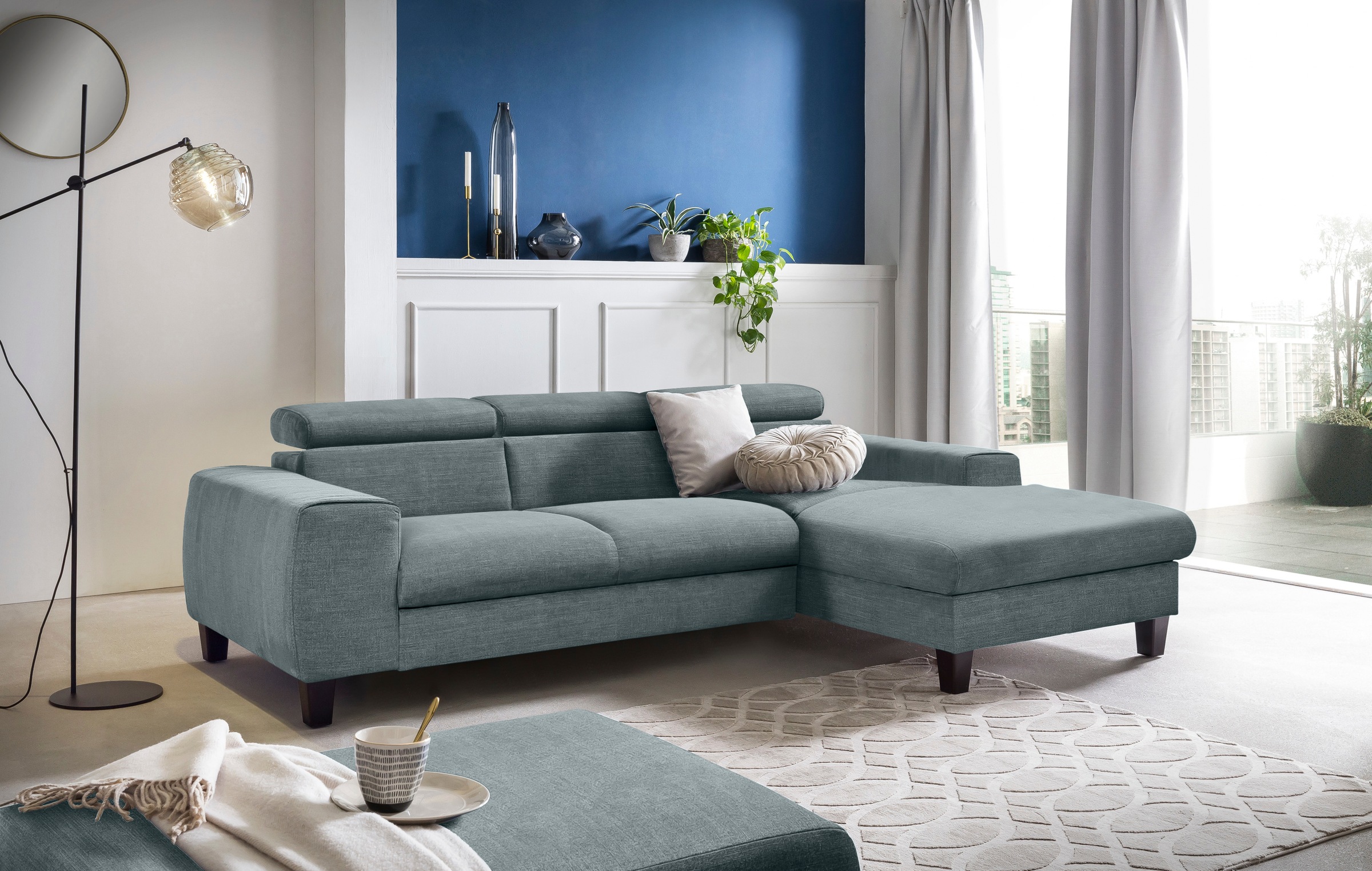 COTTA Ecksofa »Morven L-Form mit Kopfteilverstellung«, wahlweise mit Bettfunktion, Bettkasten & Wireless-Charger