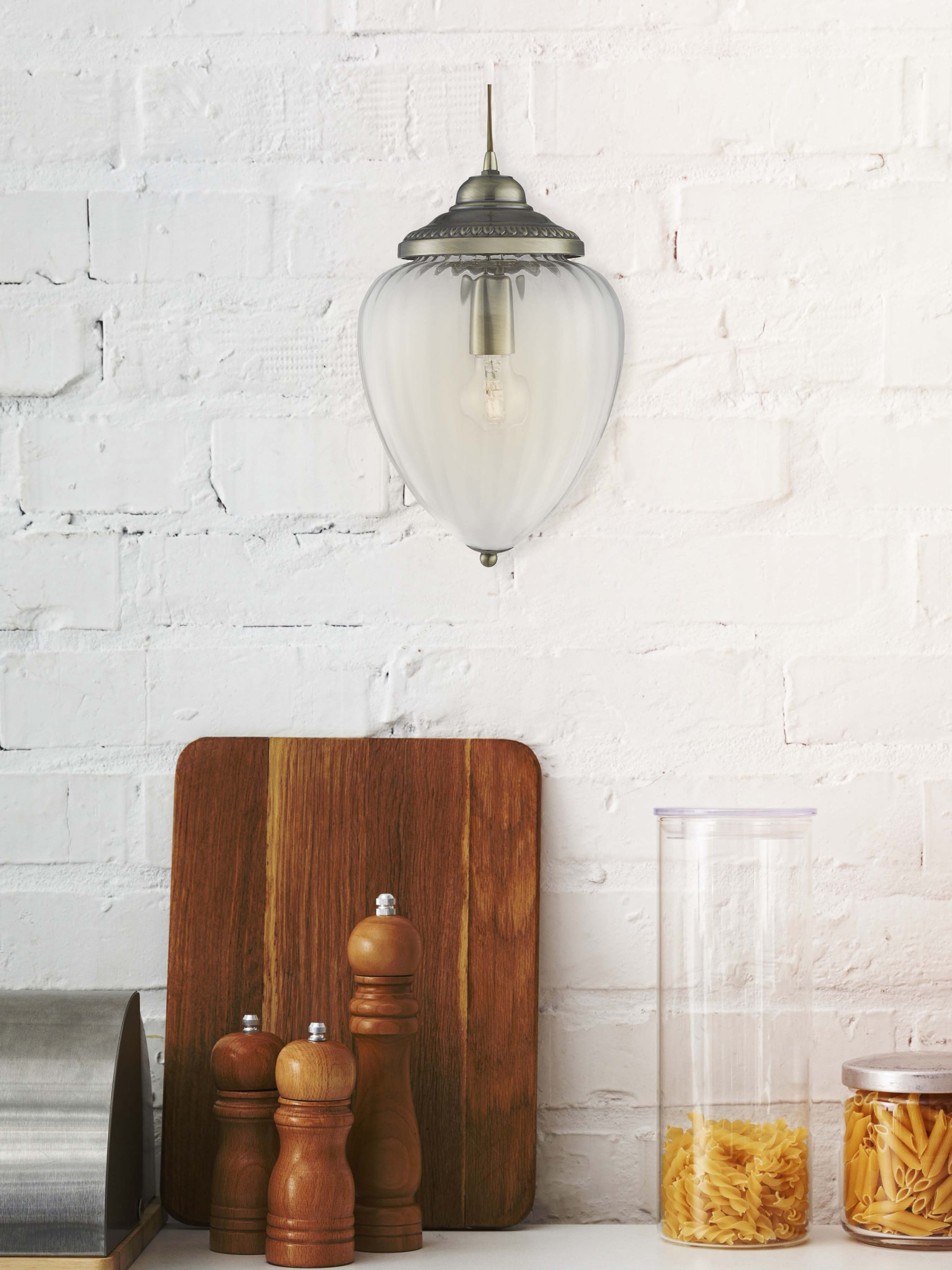 Searchlight Pendelleuchte »Moscow Pendelleuchte - Antikes Messing und geripptes Glas« E27 1 Stk.
