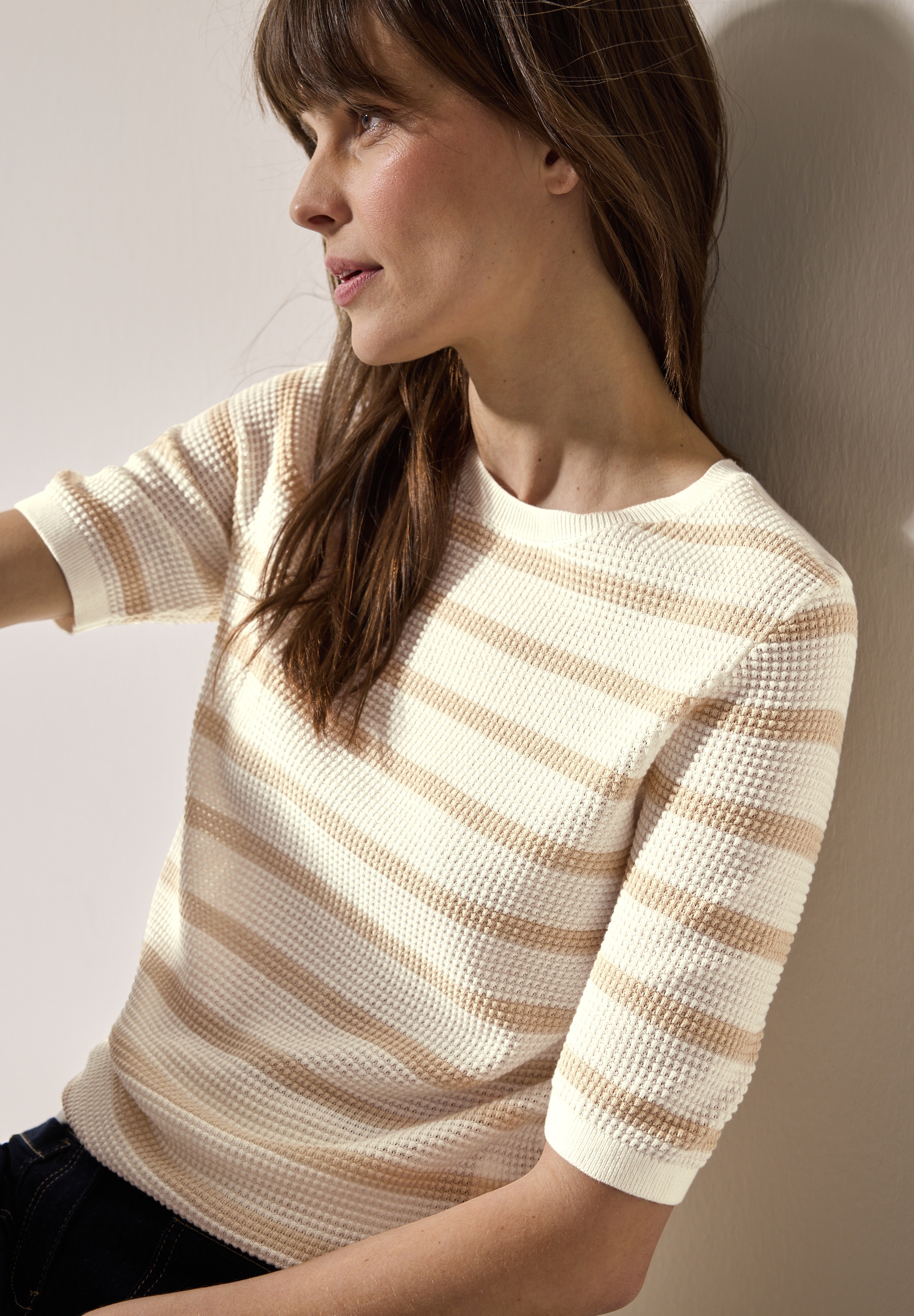 Cecil Kurzarmpullover, mit Streifen und in Struktur-Optik