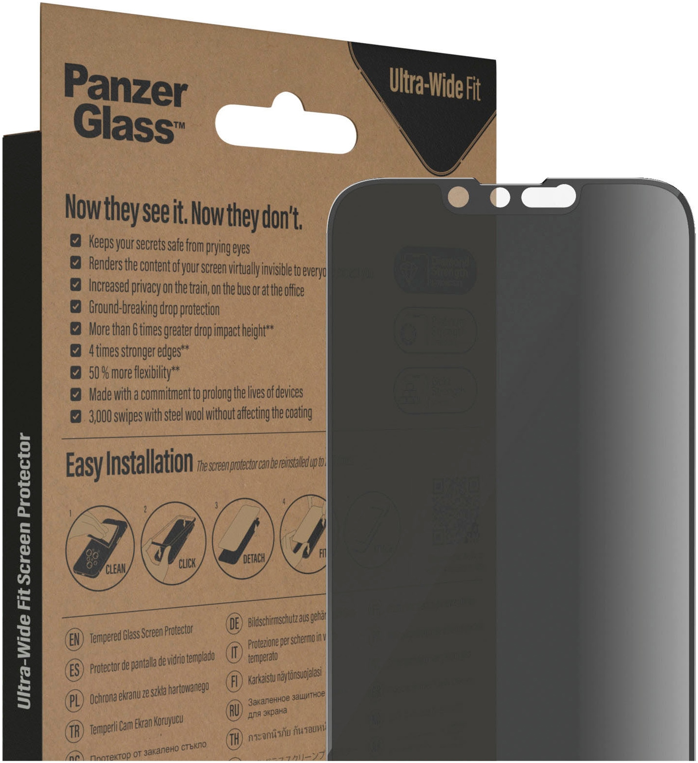 PanzerGlass Displayschutzglas »Privacy Apple iPhone 14/13/13 Pro - Ultra-Wide Fit inkl. EasyAligner«, für Apple iPhone 13-Apple iPhone 13 Pro-Apple iPhone 14, (Set, Displayschutz mit Installationshilfe EasyAligner)