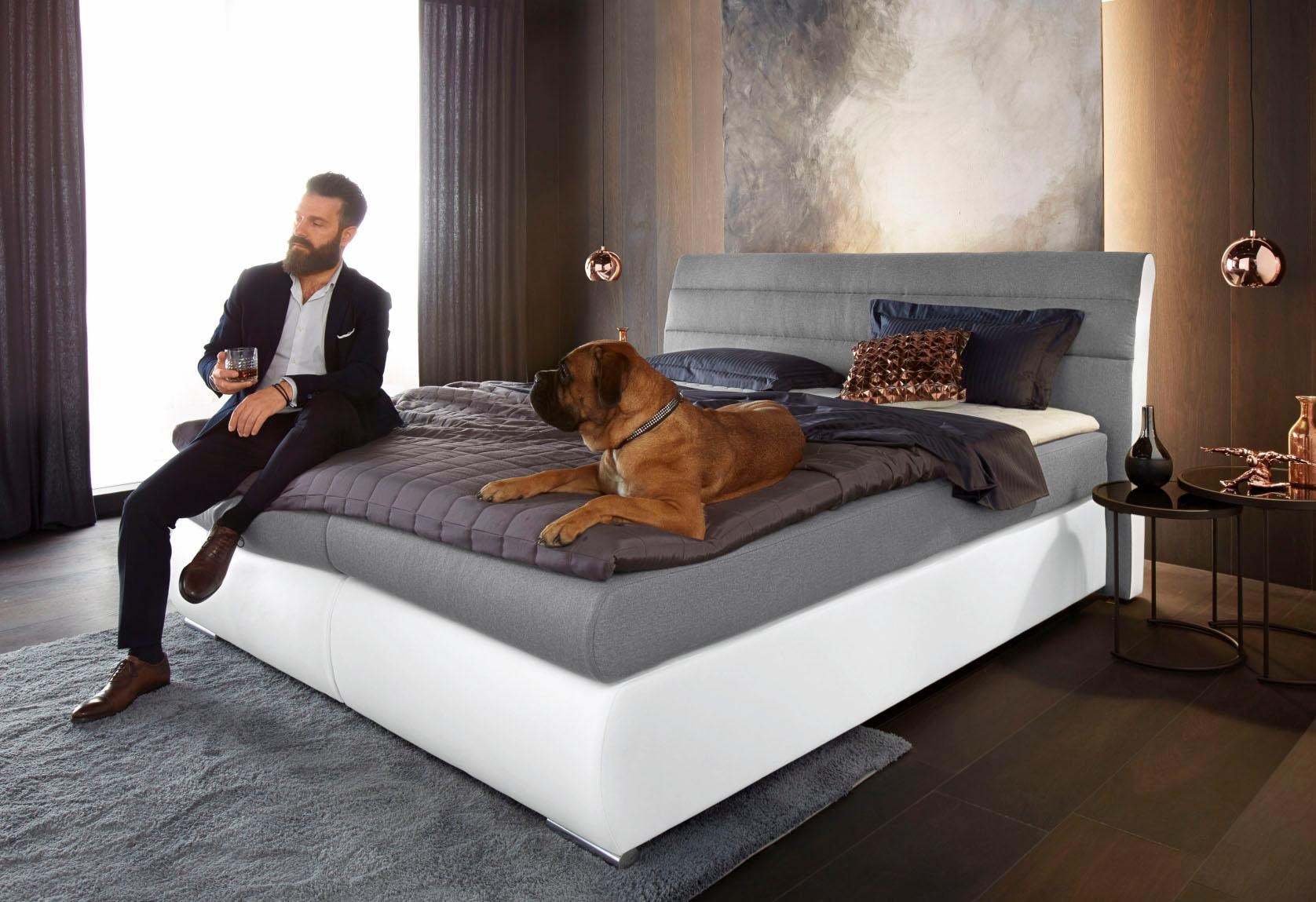 Places of Style Boxspringbett »Luna«, in Struktur-/Kunstleder-Mix, Überlänge 220 cm, bis zu 3 Härtegrade