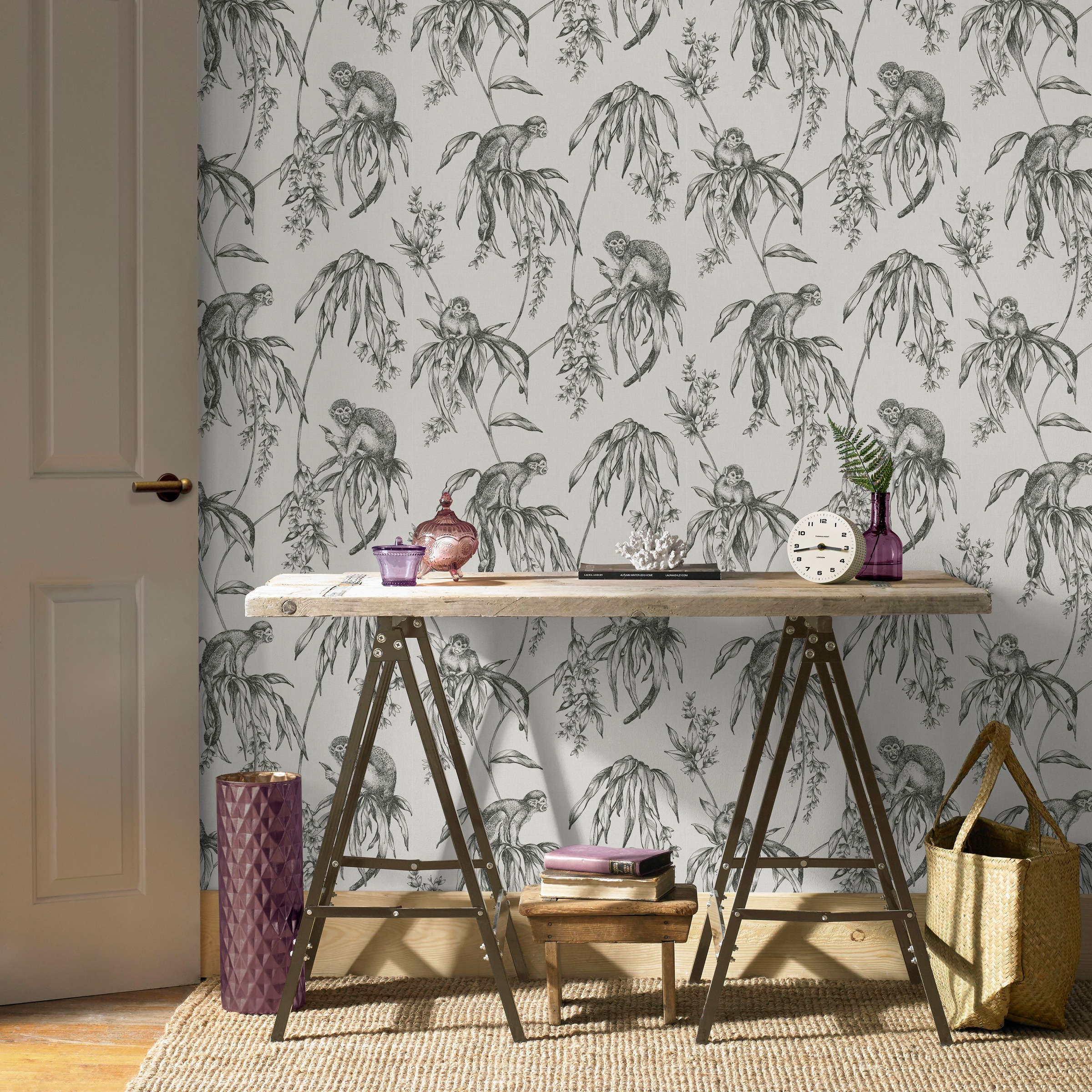 Superfresco Easy Vliestapete »Saimiri Monkey« animal print aufgeschäumt Saimiri Affen grau 1000x52cm