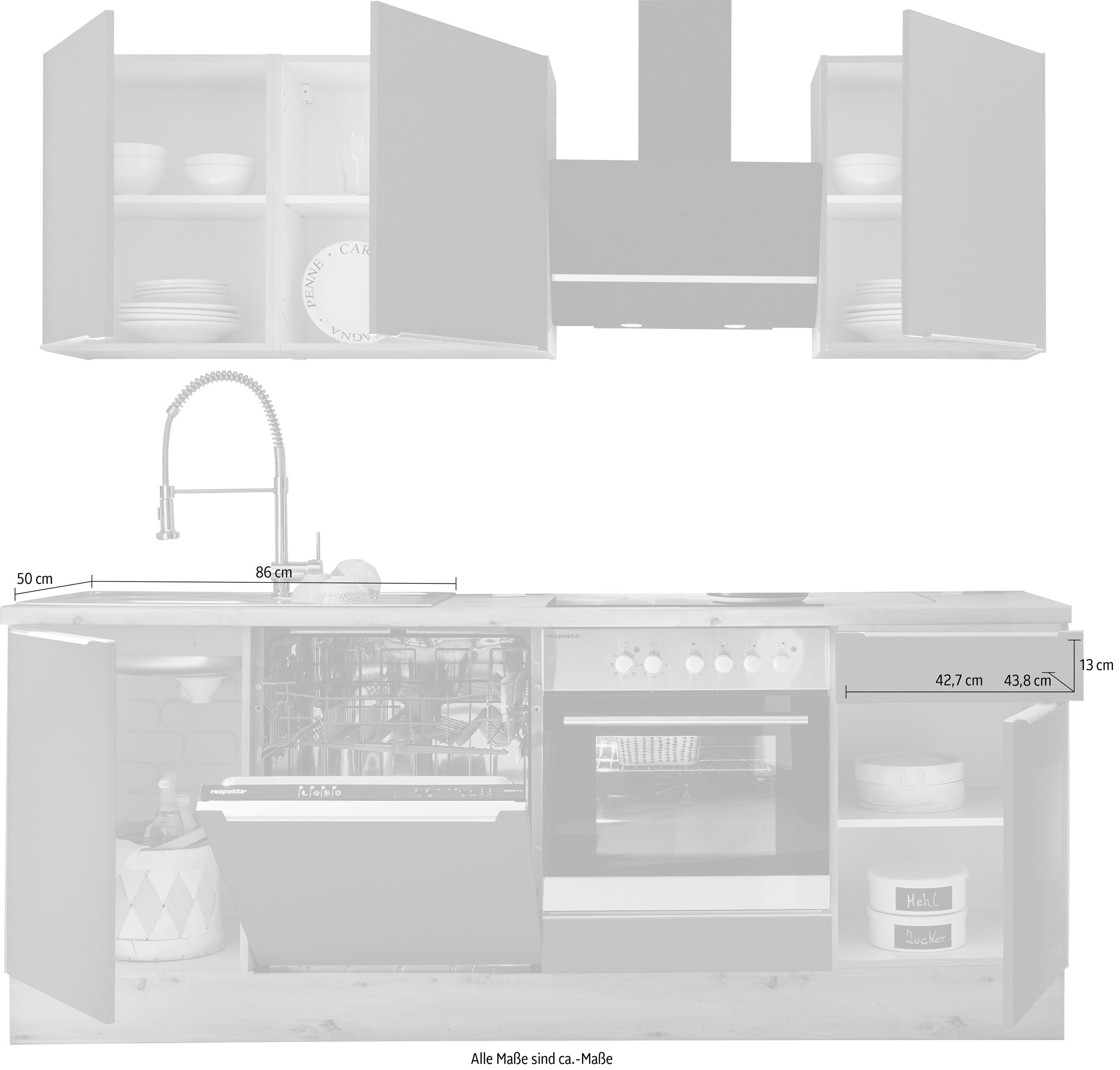 RESPEKTA Küchenzeile »Safado aus der Serie Marleen«, hochwertige Ausstattung  wie Soft Close Funktion, Breite 220 cm auf Rechnung kaufen