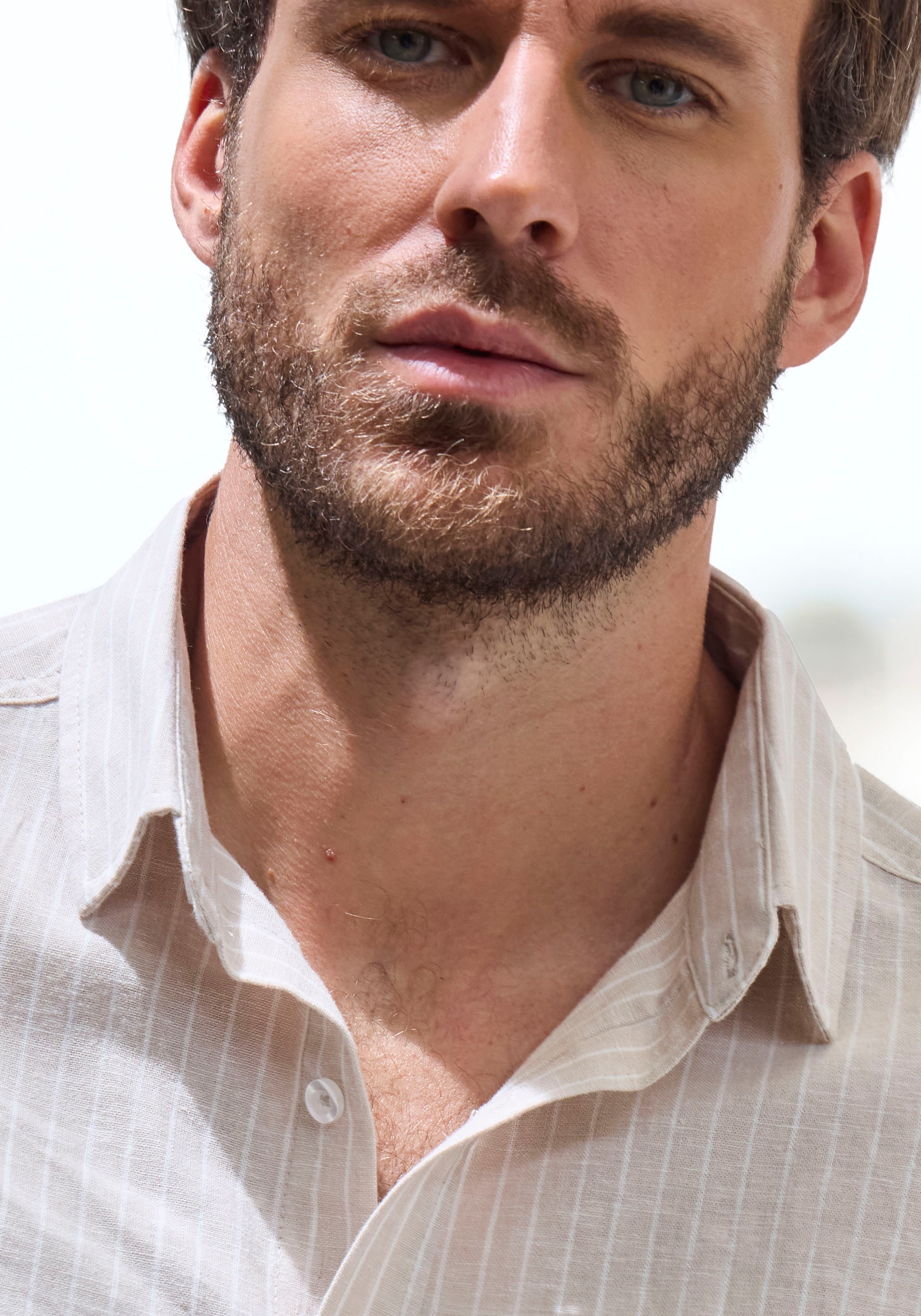 John Devin Langarmhemd »in Leinenoptik,«, Streifenhemd aus reiner Baumwolle, regular-fit