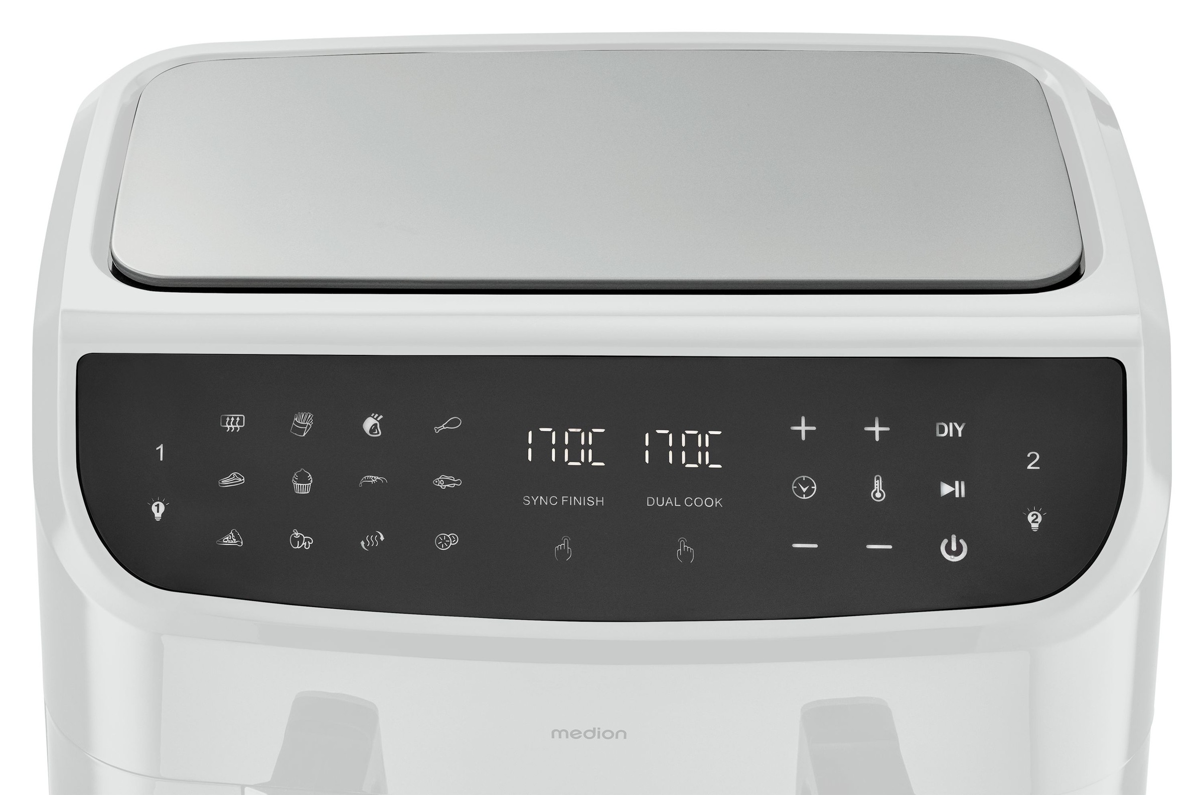 Medion® Heißluftfritteuse »P20 XL (MD 11760) 8,7 L Korbvolumen, 9 Automatikprogramme, Dual Cook«, 2400 W, Temperatur 50 - 200 °C, ILAG Beschichtung, Sync-Finish