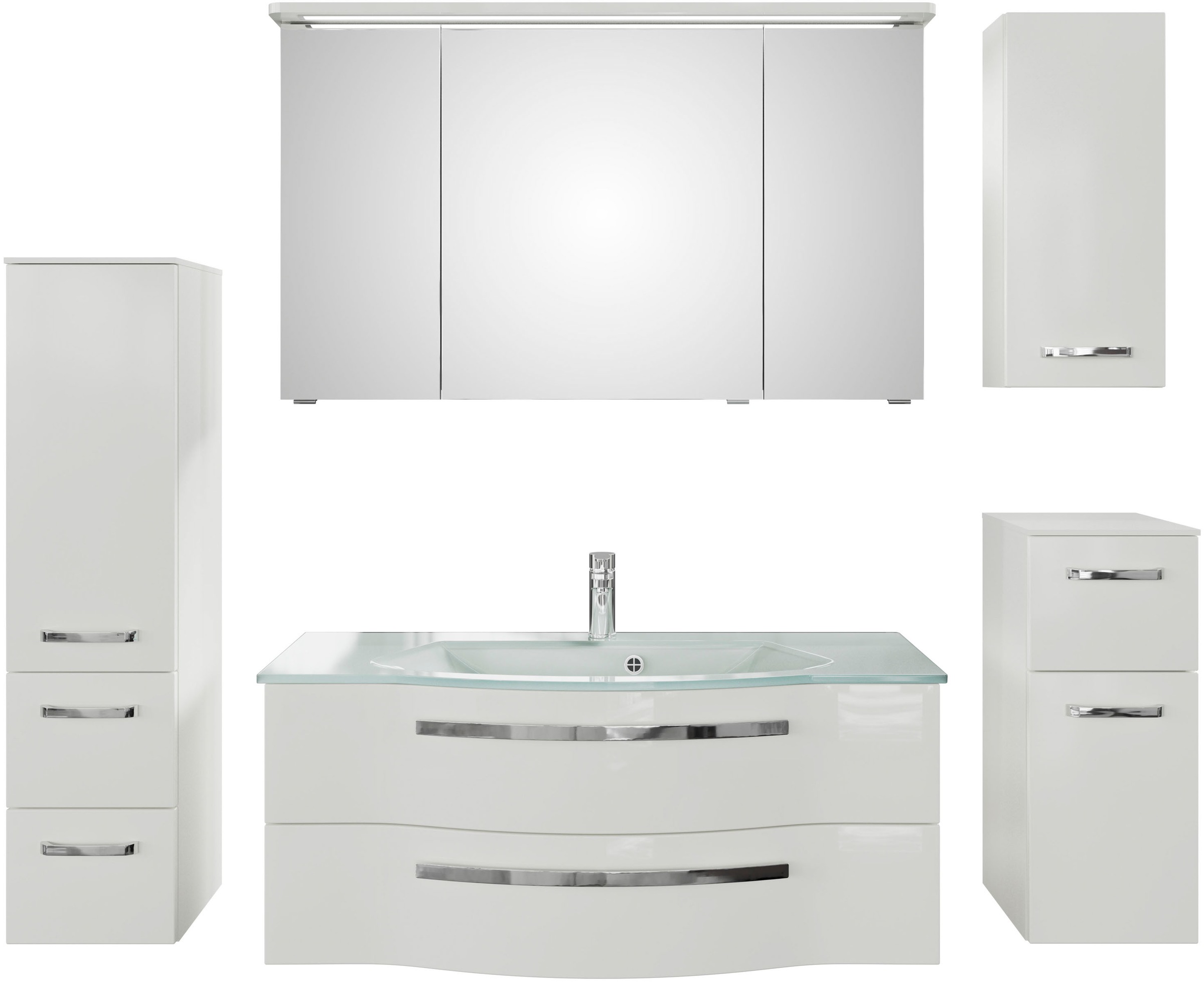 Saphir Badmöbel-Set »Serie 4005, vormontiert, Glaswaschbecken, Spiegelschra günstig online kaufen