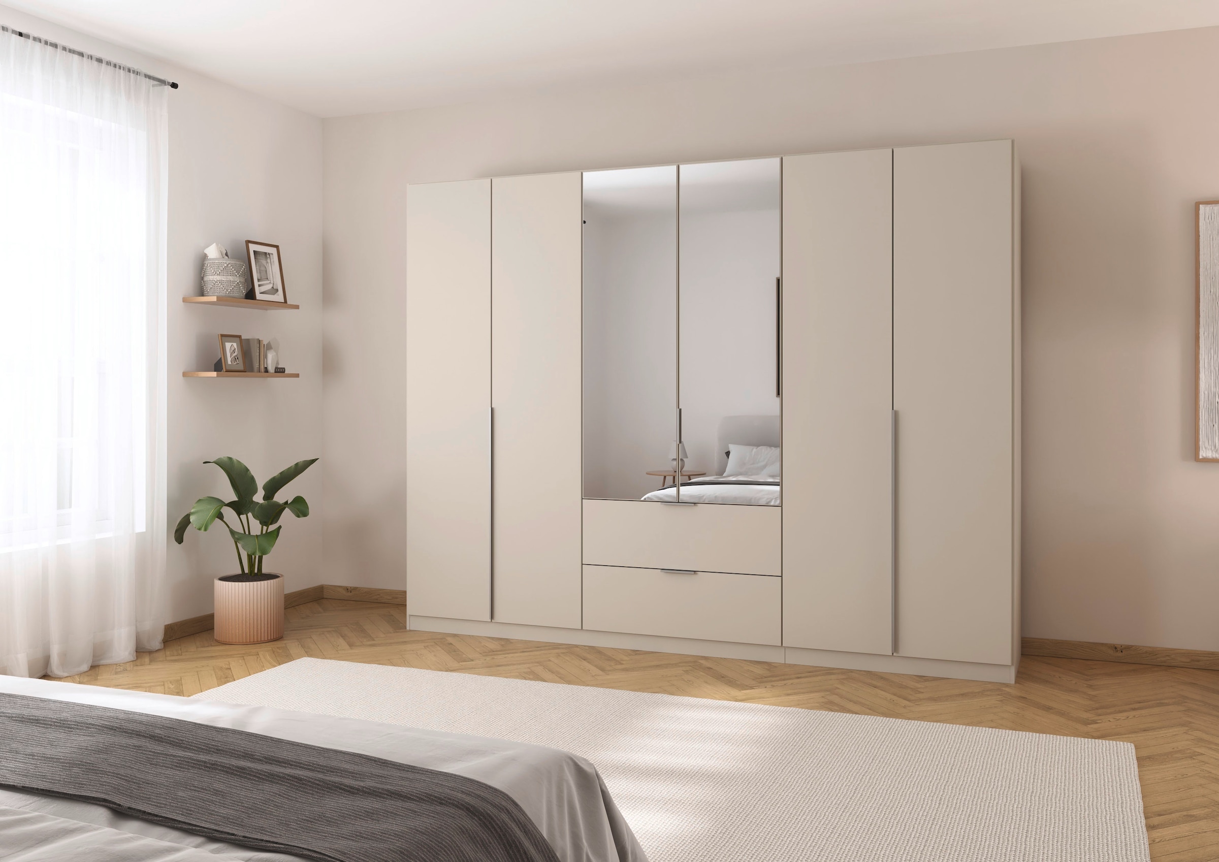 rauch Drehtürenschrank »Kleiderschrank Schrank Garderobe AGORDO mit Dekor- oder Hochglanzfront«, (in zwei Griff-Farben mit Dekor- oder Hochglanzfront), mit Außenschubkästen, in 6 Breiten und 2 Höhen MADE IN GERMANY